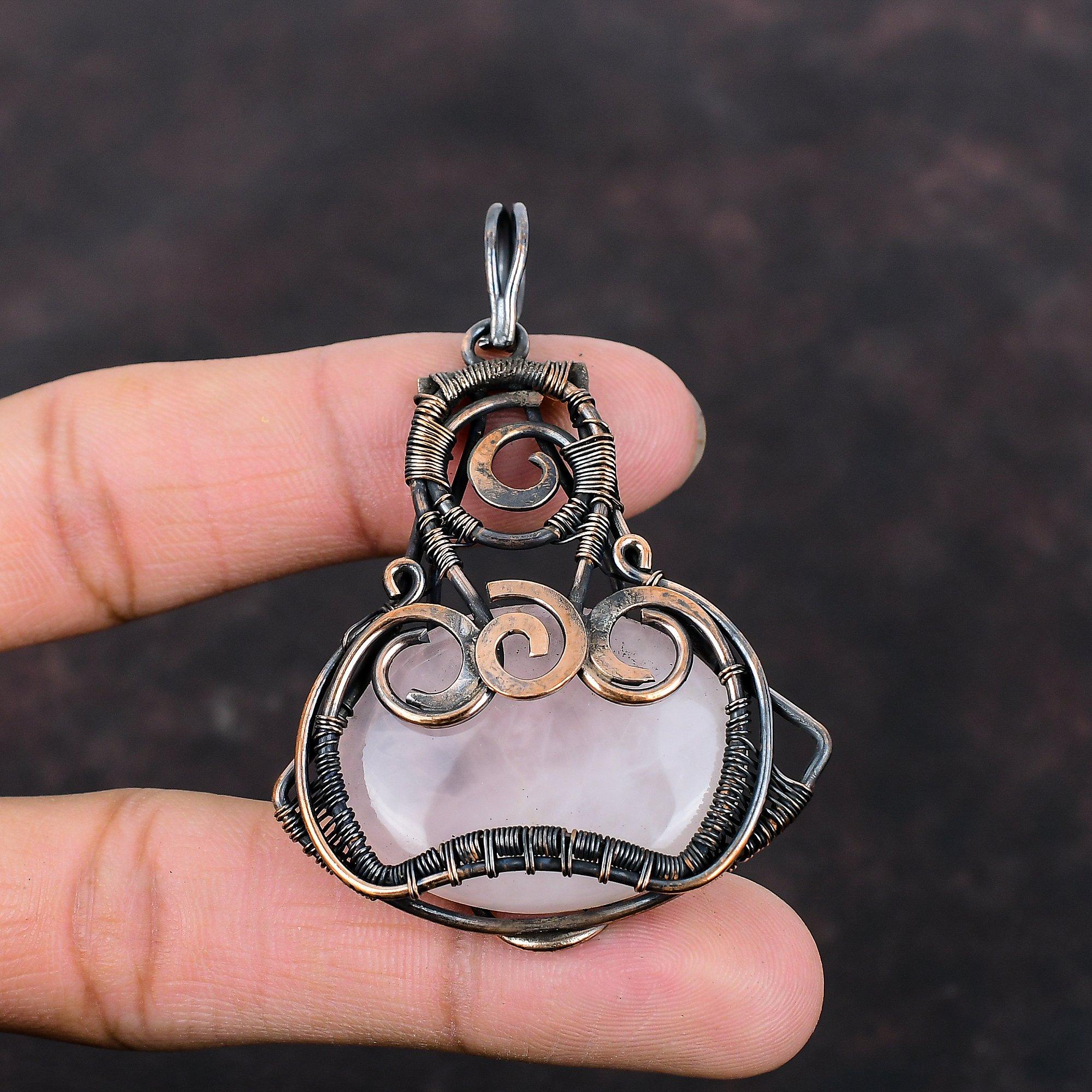 Rose Quartz Pendant Copper Wire Wrapped Pendant Rose Quartz Jewelry Handmade Brand New Pendant Copper Wire Jewelry Gemstone Pendant For Gift