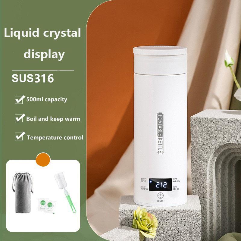 Neues Design 316 Edelstahl Thermo-Elektro-Becher Tragbarer Wasserkocher Outdoor-Wasserkocher Reisebecher 500ML 4 Temperatureinstellungen