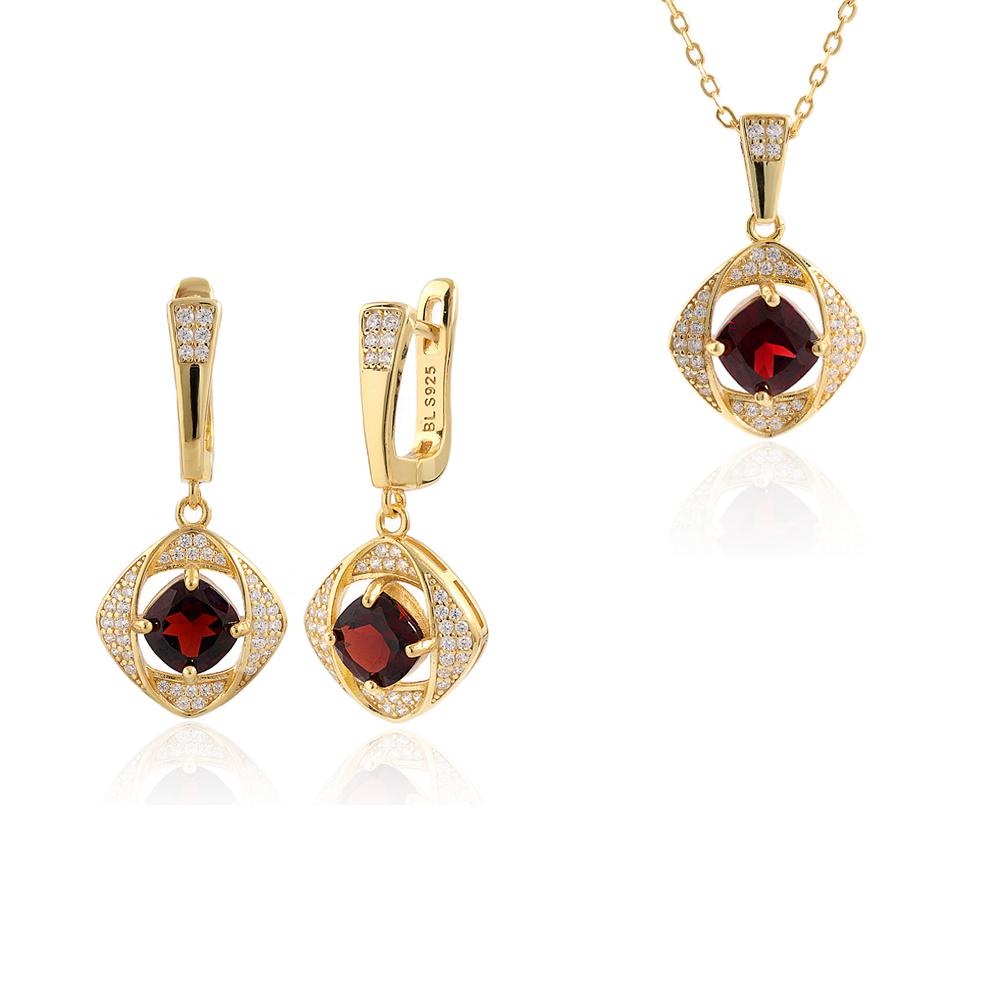 Light Luxury Natural Garnet Gemstone Jewelry Set S925 Silver Pendant Necklace Earring Fine Jewelry Women's Anniversary Gifts