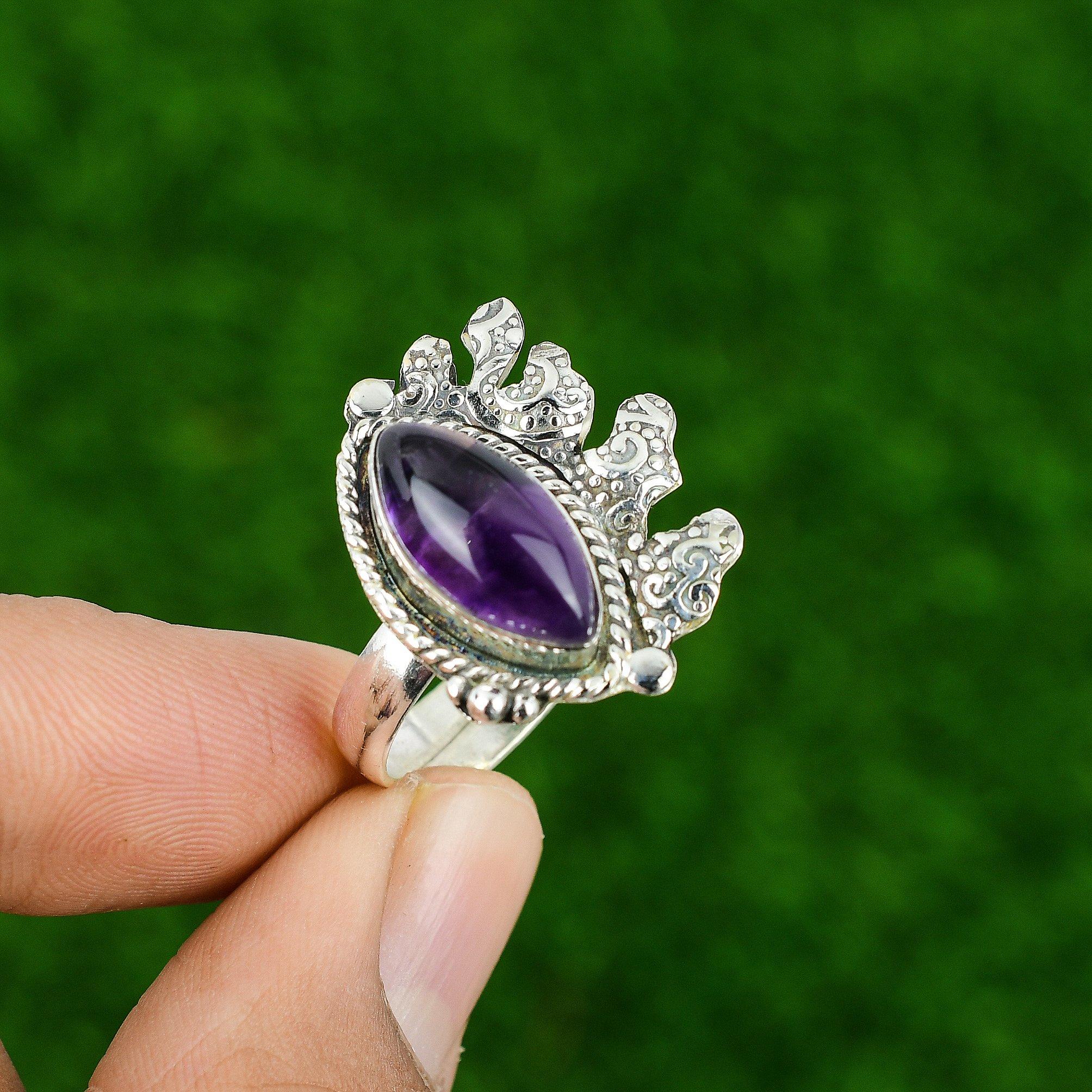 Gift For Her Natural Star Amethyst Multi Stone Adjustable Ring 925 Silver
