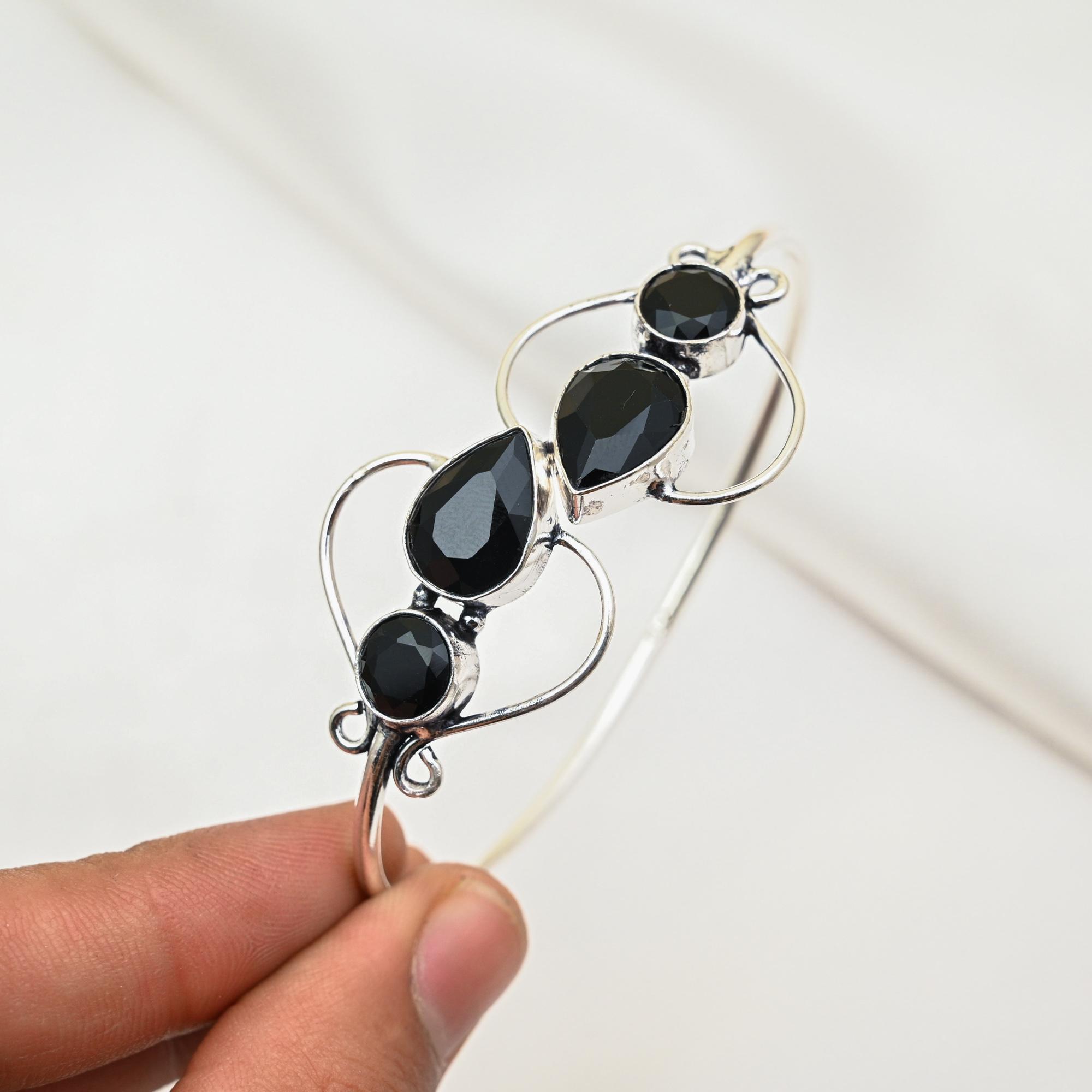 Black Spinel Bracelet, 925 Solid Sterling Silver Bracelet Handmade Gemstone Jewelry, Gifts For Wife Brand New Bracelet
