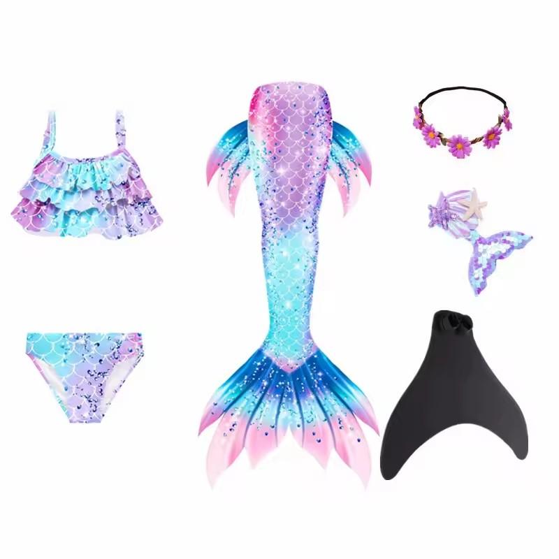 Girls Swimming Mermaid Tail Mermaid Costume Dress Cosplay Children Christmas Birthday Gift Fantasy Swimsuit Can Add Monofin Fin