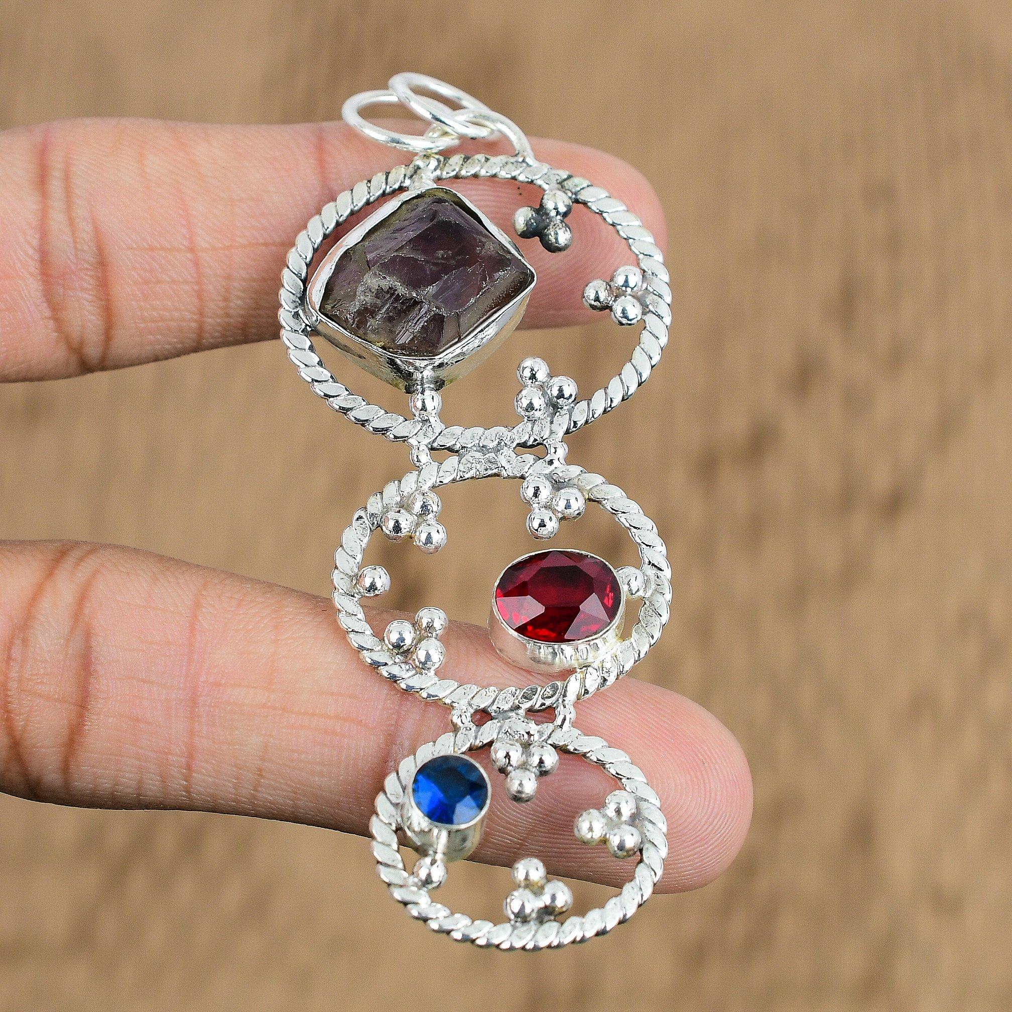 Sterling Silver Natural African Amethyst Rough Mozambique Garnet Wedding Pendant