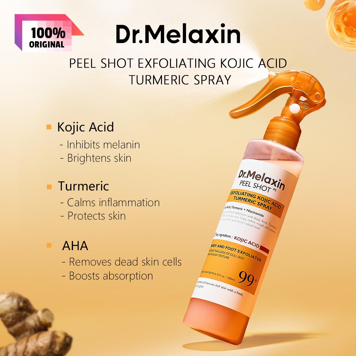 Dr.Melaxin PEEL SHOT SPRAY EXFOLIANT ACIDE KOJIQUE CURCUMA 200ml, Teint Uniforme, Type Brume Pratique, Cosmétiques Coréens, Soins de la Peau Coréens