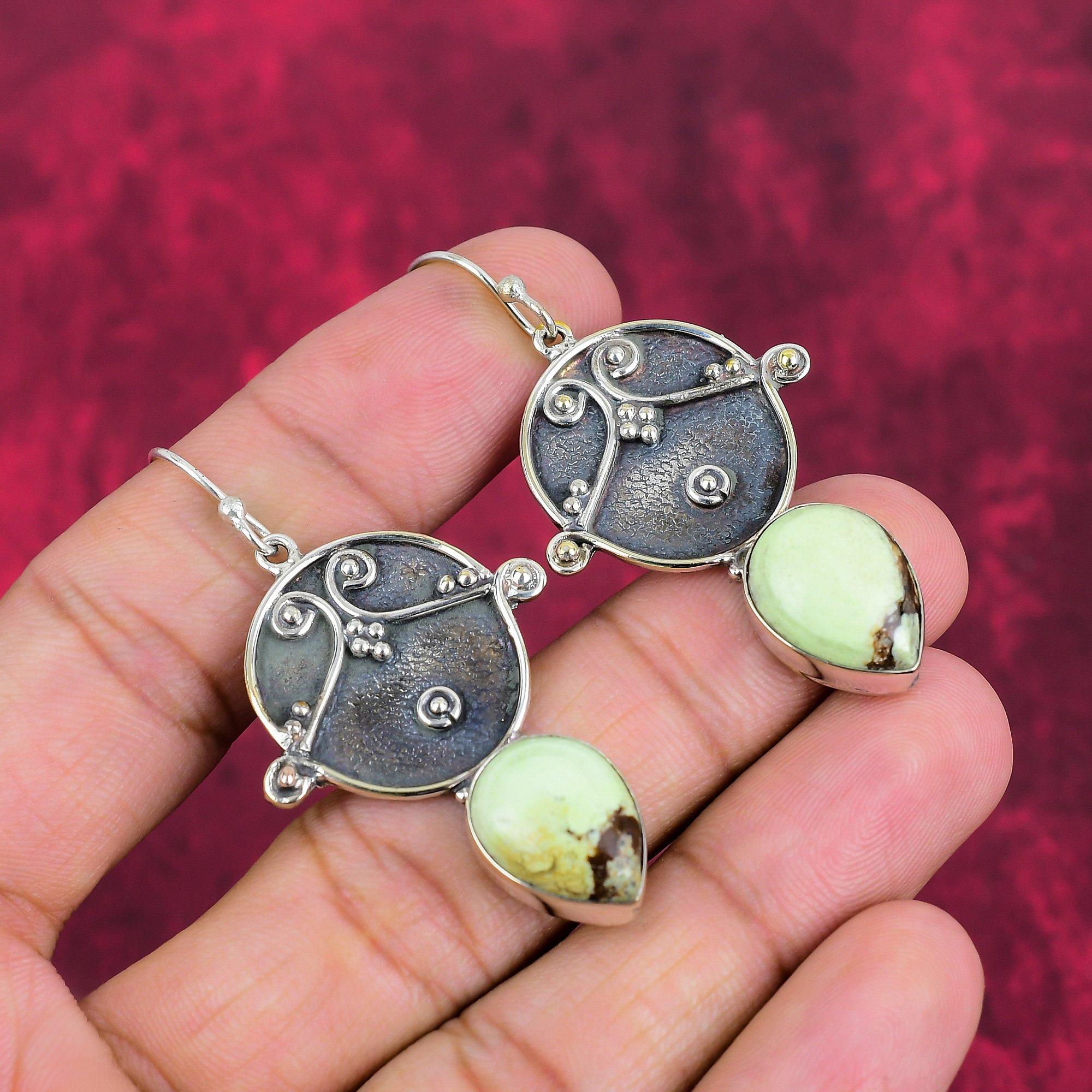 Crizopraz Lămâie Cercei Argint Sterling Solid 925, Bijuterii cu Pietre Prețioase Lucrate Manual, Cadouri Pentru Soție Cercei Noi