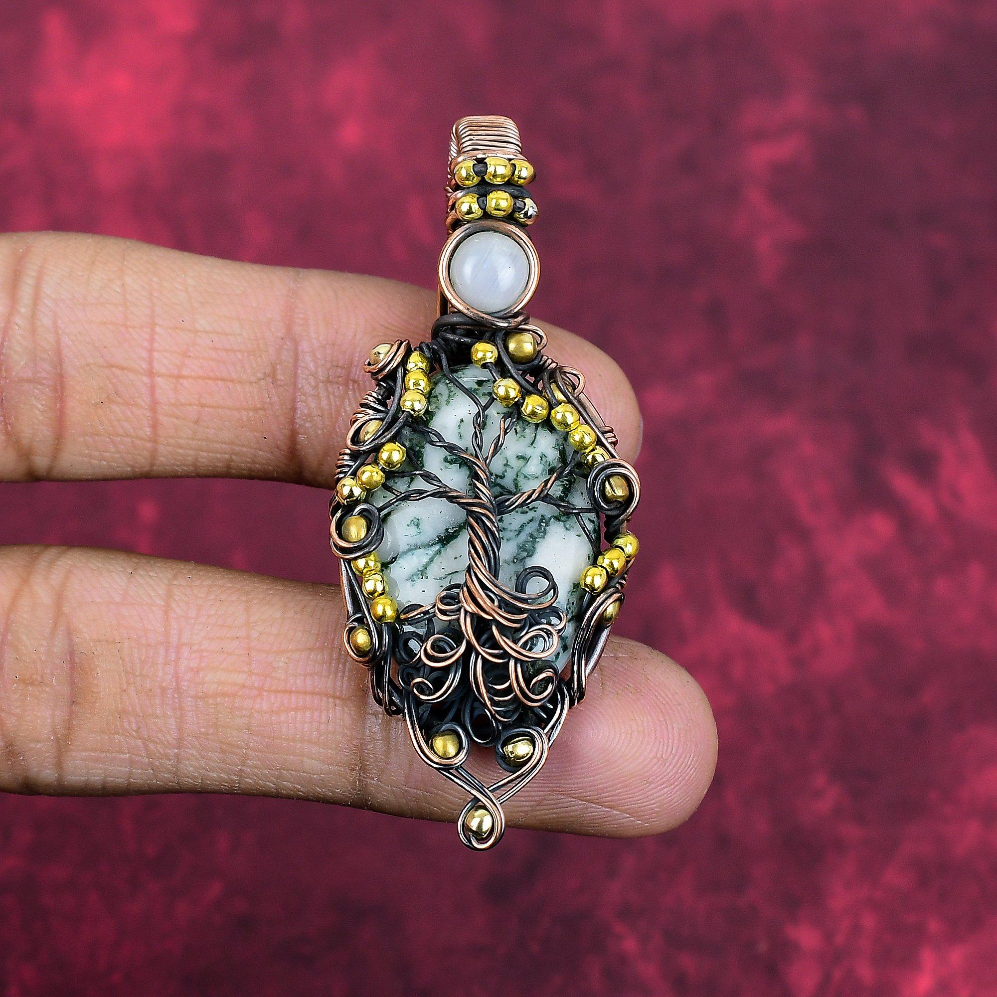 Tree of life tree agate pendant copper wire wrapped pendant genuine gemstone jewelry moonstone pendant handmade copper jewelry wedding gifts