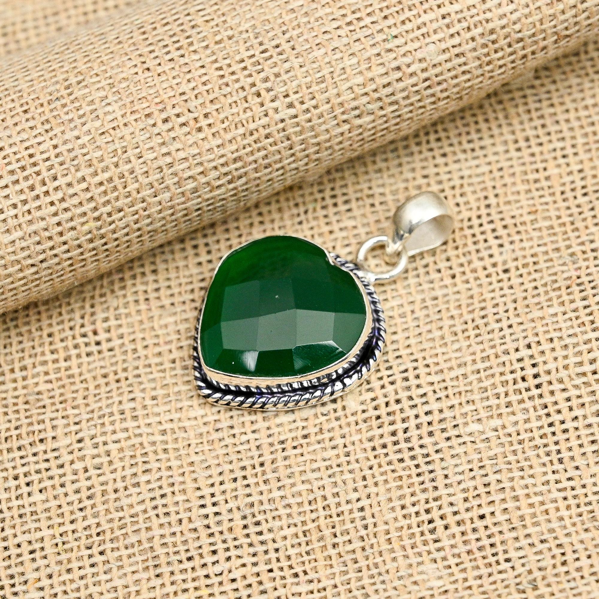 Green Onyx Gemstone Handmade 925 Solid Sterling Silver Jewelry Pendant For Women