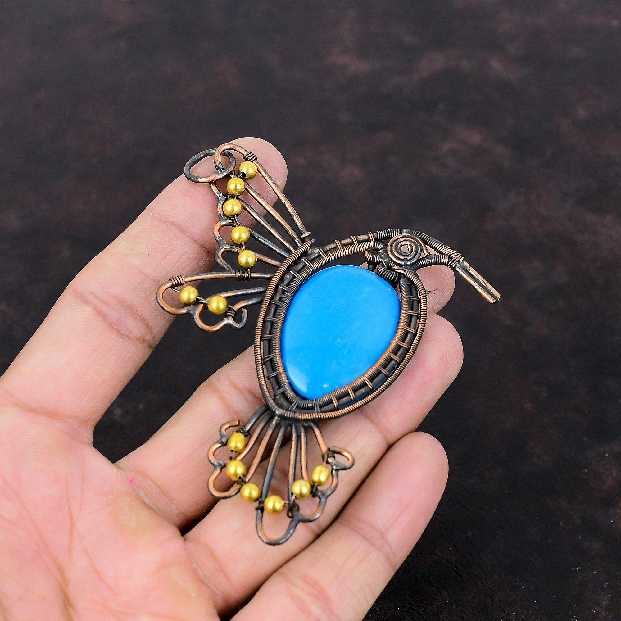 Sleeping Beauty Turquoise Pendant Copper Wire Wrapped Jewelry Bird Pendant Handmade Decent Pendant Copper Pendant Wire Wrap Gemstone Pendant