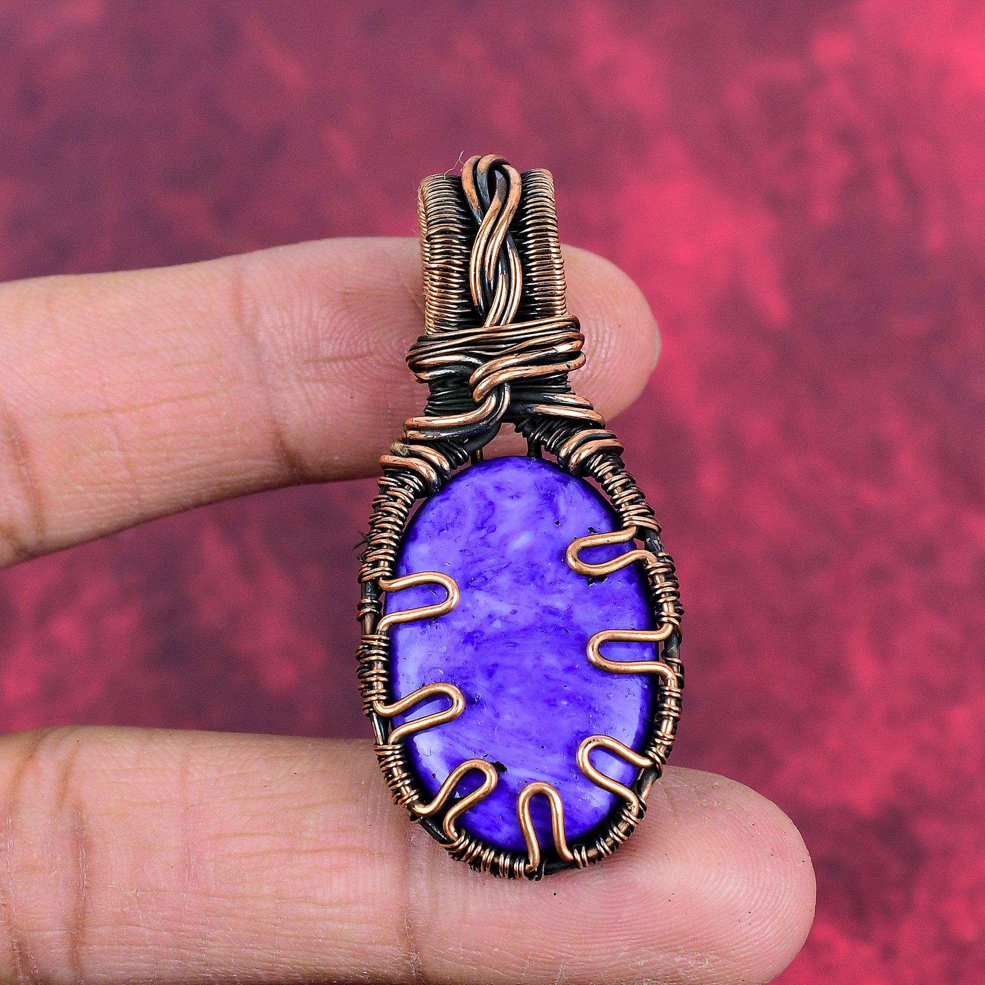 Charoite Pendant Copper Wire Wrapped Pendant Real Gemstone Pendant Handmade Pendant Wire Wrap Charoite Jewelry Gifts for Mom Antique Jewelry