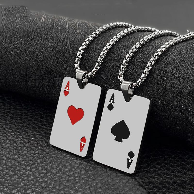 Lucky Ess of Spades Hjerte Et halskjede pokeranheng for mannlige kvinnelige kasinospillkort