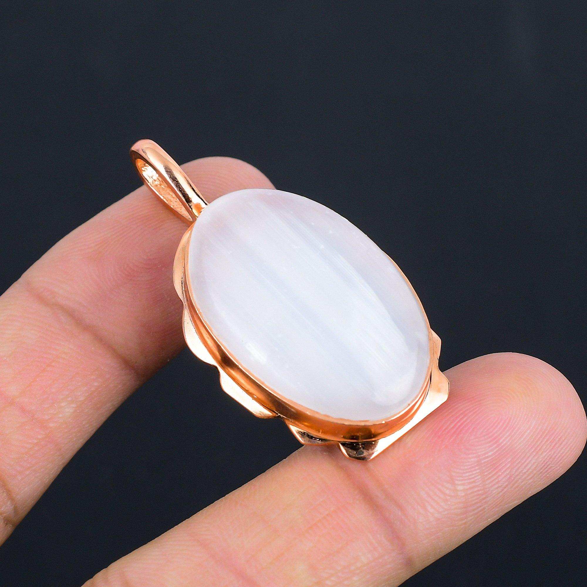 Rose Quartz Gemstone Handmade Dazzling Copper Jewelry Pendant For Women