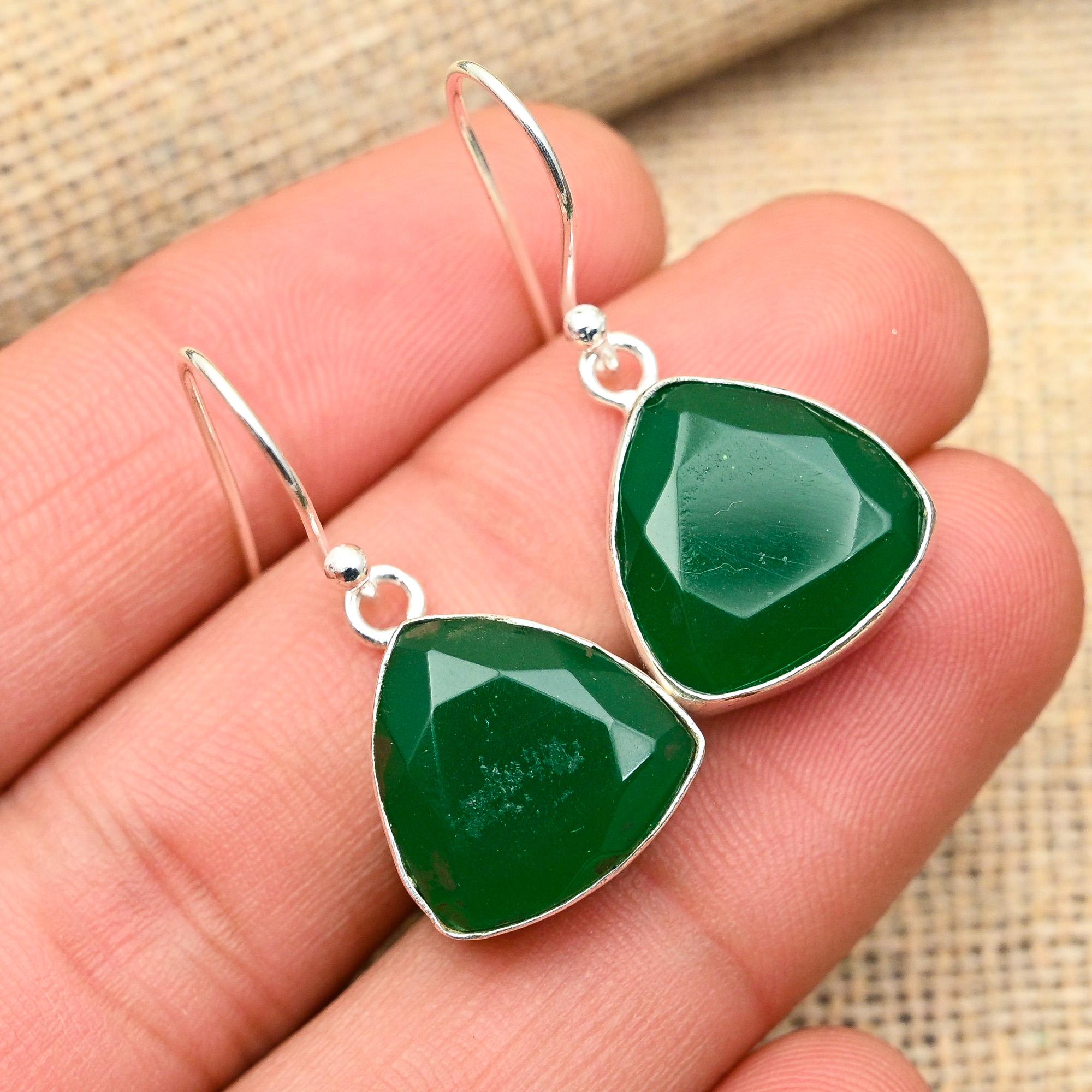Ravishing Green Onyx Gemstone Handmade 925 Solid Sterling Silver Jewelry Earrings For Women