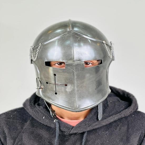 Серый шлем барбута средневековый рыцарь 18 г мягкая сталь LARP косплей костюм на Хэллоуин шлем барбута с забралом воин подарок
