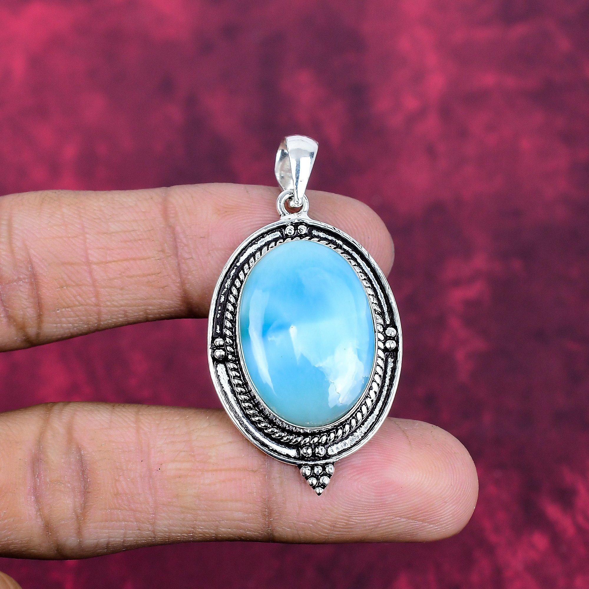 Larimar Pendant, 925 Sterling Silver Pendant Jewelry. Gift For Women Handmade Pendant Gemstone Jewelry