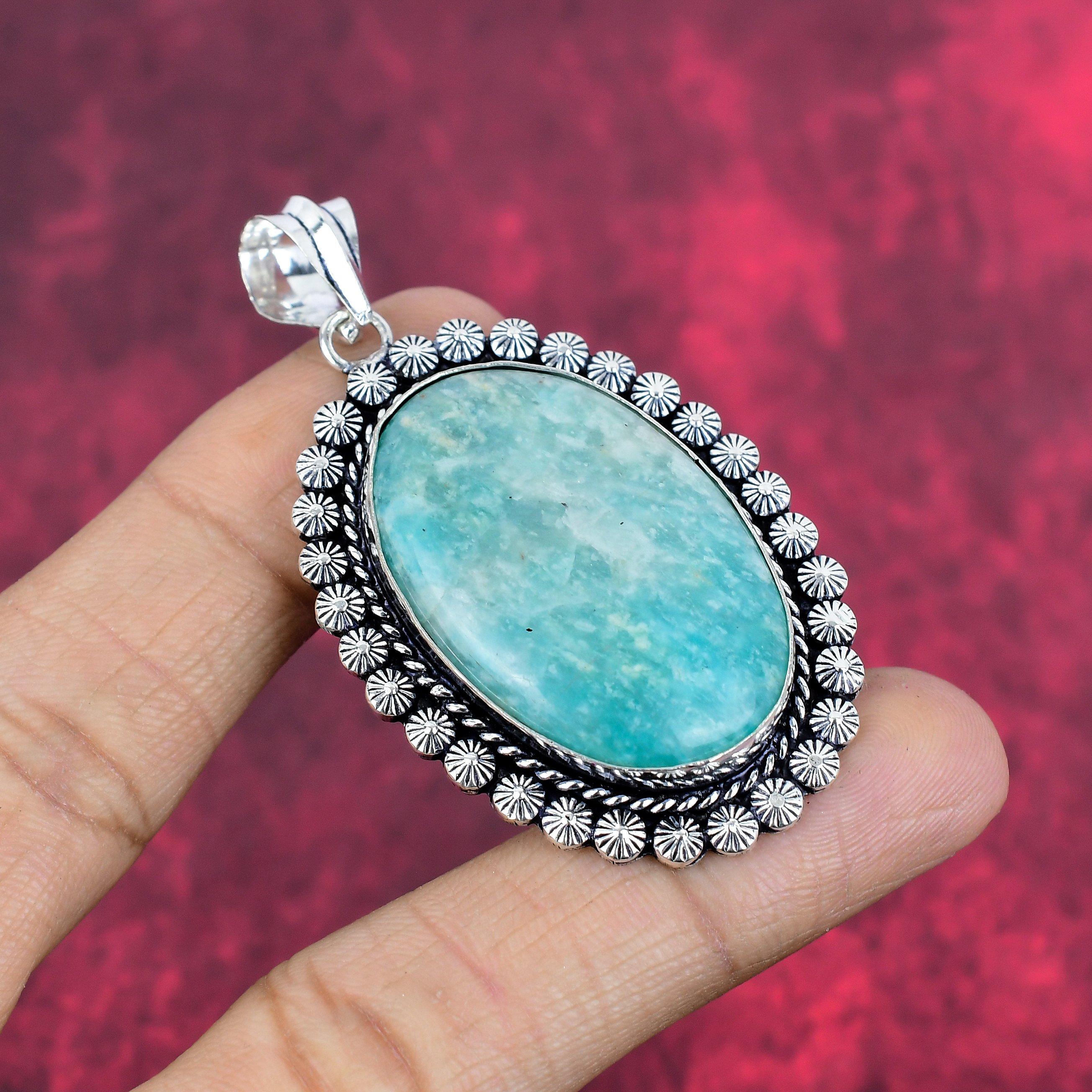 Amazonitowy Wisiorek, Srebro Próby 925, Biżuteria z Kamieni Szlachetnych, Ręcznie Robiony Wisiorek, Na Święto Dziękczynienia