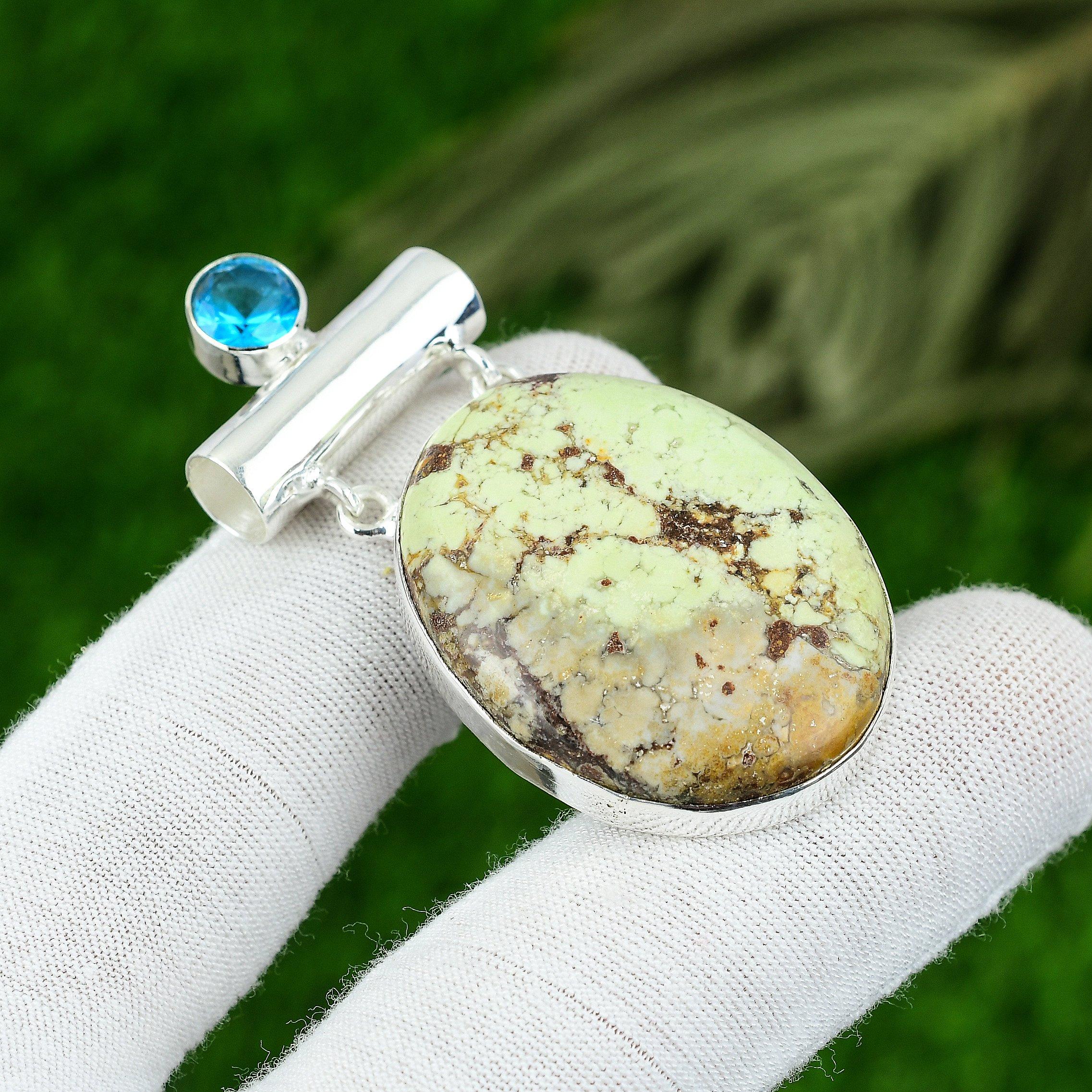 Natural Lemon Chrysoprase Gemstone Pendant Green 925 Sterling Silver Jewelry