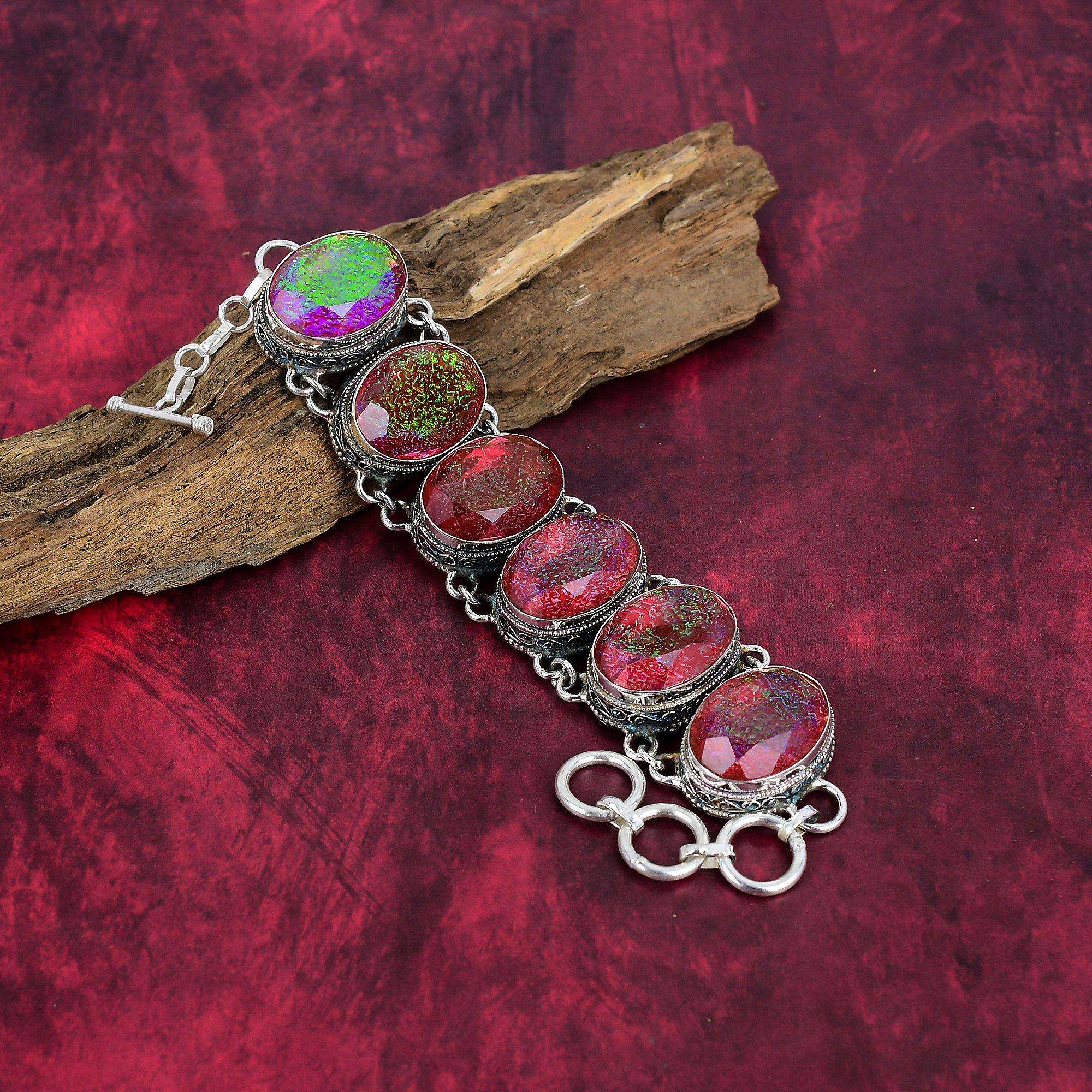 Pink Triplet Opal Bracelet, 925 Solid Sterling Silver Gemstone Jewelry, Handmade Bracelet, For Thanksgiving