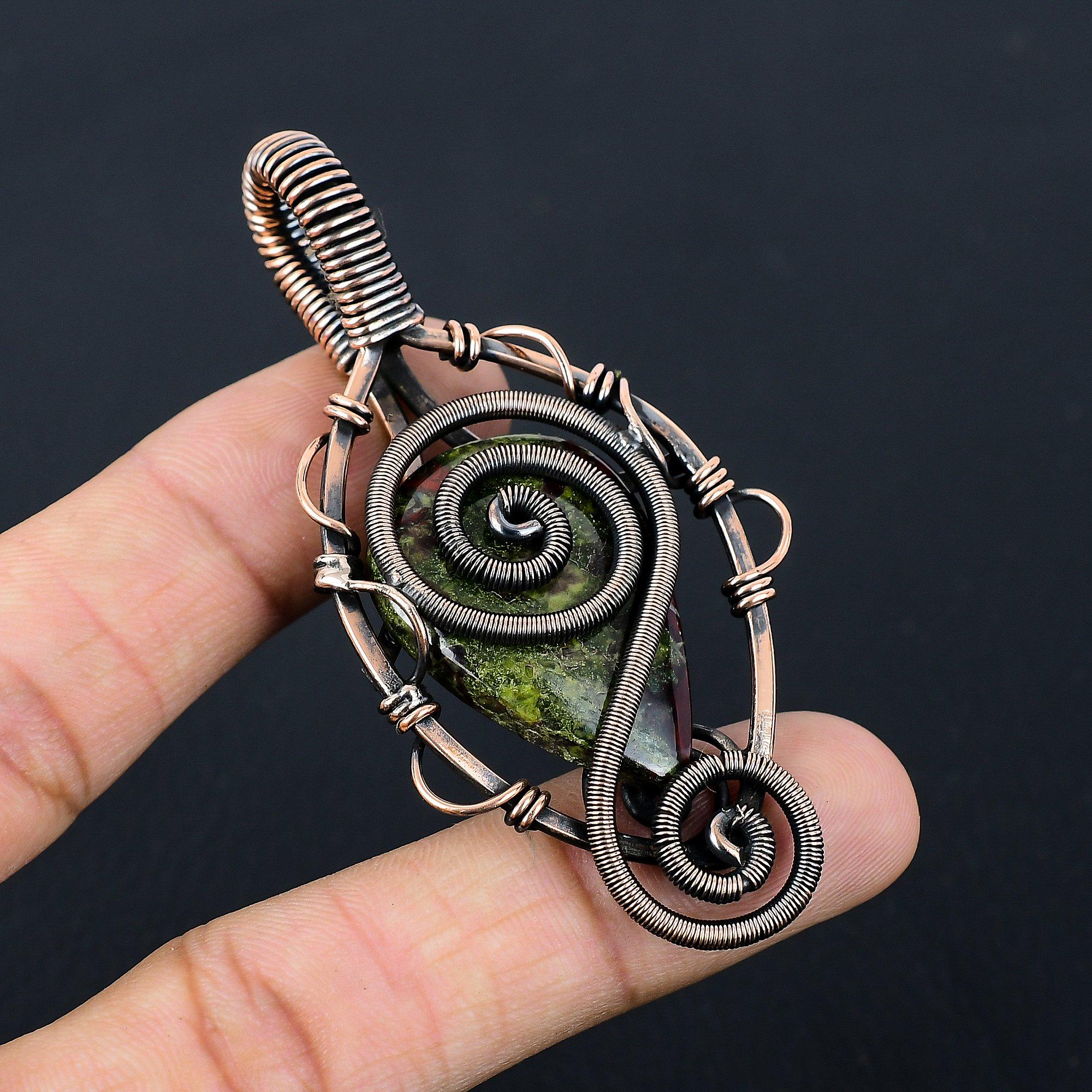 Dragon Blood Gemstone Pure Copper Wire Wrapped Handmade Pendant Jewelry