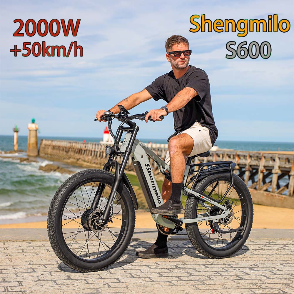 Shengmilo S600 2000W Dual Motor Electric Mountain Bike, 840Wh SAMSUNG Battery, 3.0-inch Tires, Full Suspension, Matte Gray, Adult Ride, Long Range