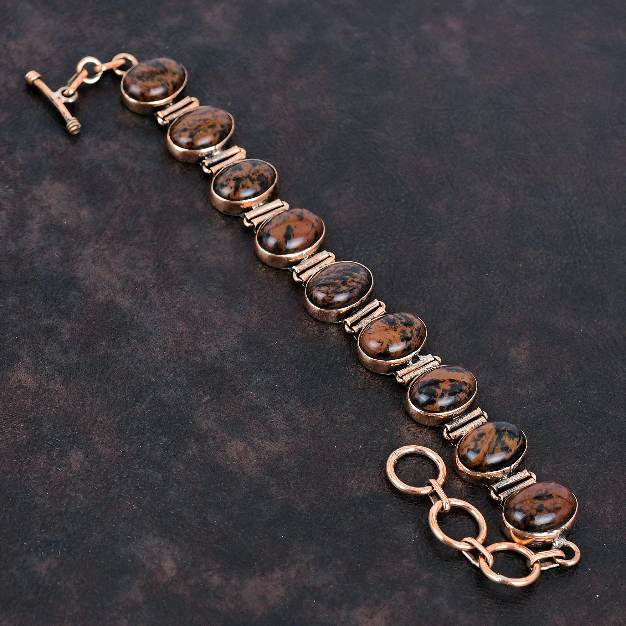 Mahagoni Obsidian Armband Kupferarmband Verstellbares Kettenarmband Handgefertigtes Edelsteinarmband Wunderschöner Kupferschmuck Jubiläumsgeschenke