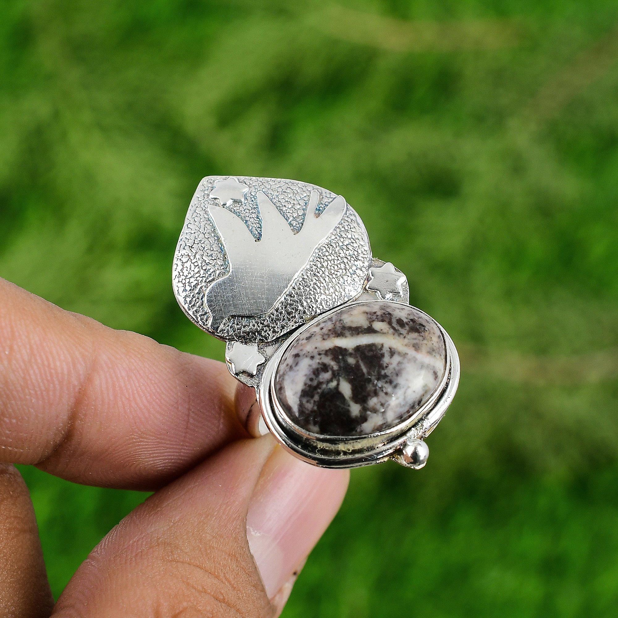 Natural Coconut Jasper Gemstone Multi Stone Brown Adjustable Ring 925 Silver