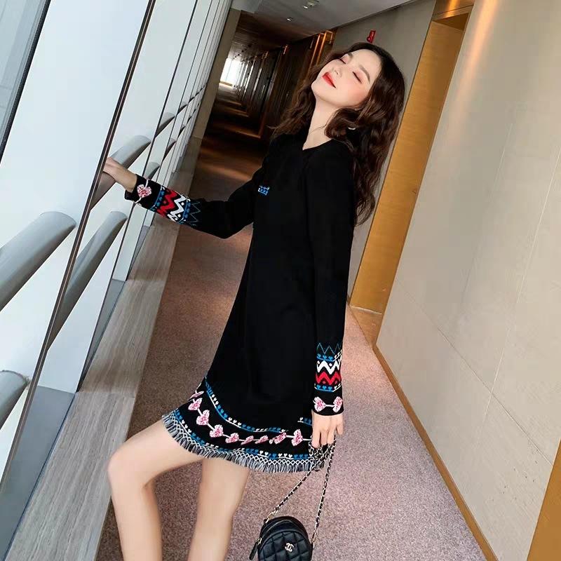 Spring and Autumn Women's Outer Wear Needle Knit Sweater Dress Skinny Temperament Inner Bottom Mid-Length Skirt