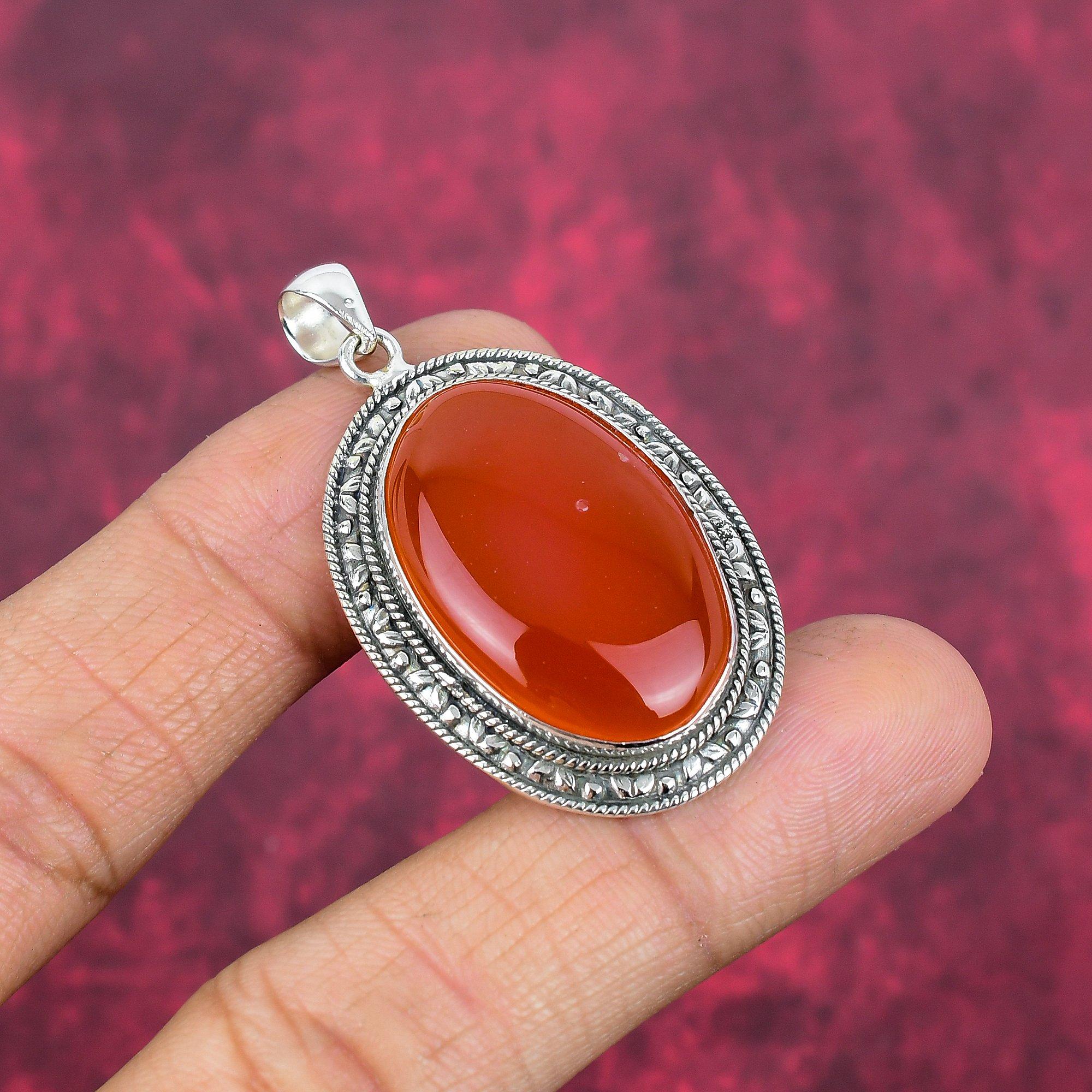 Carnelian 925 Solid Sterling Silver Pendant, Handmade Gemstone Pendant Jewelry, Gifts For Wife Brand New Pendant