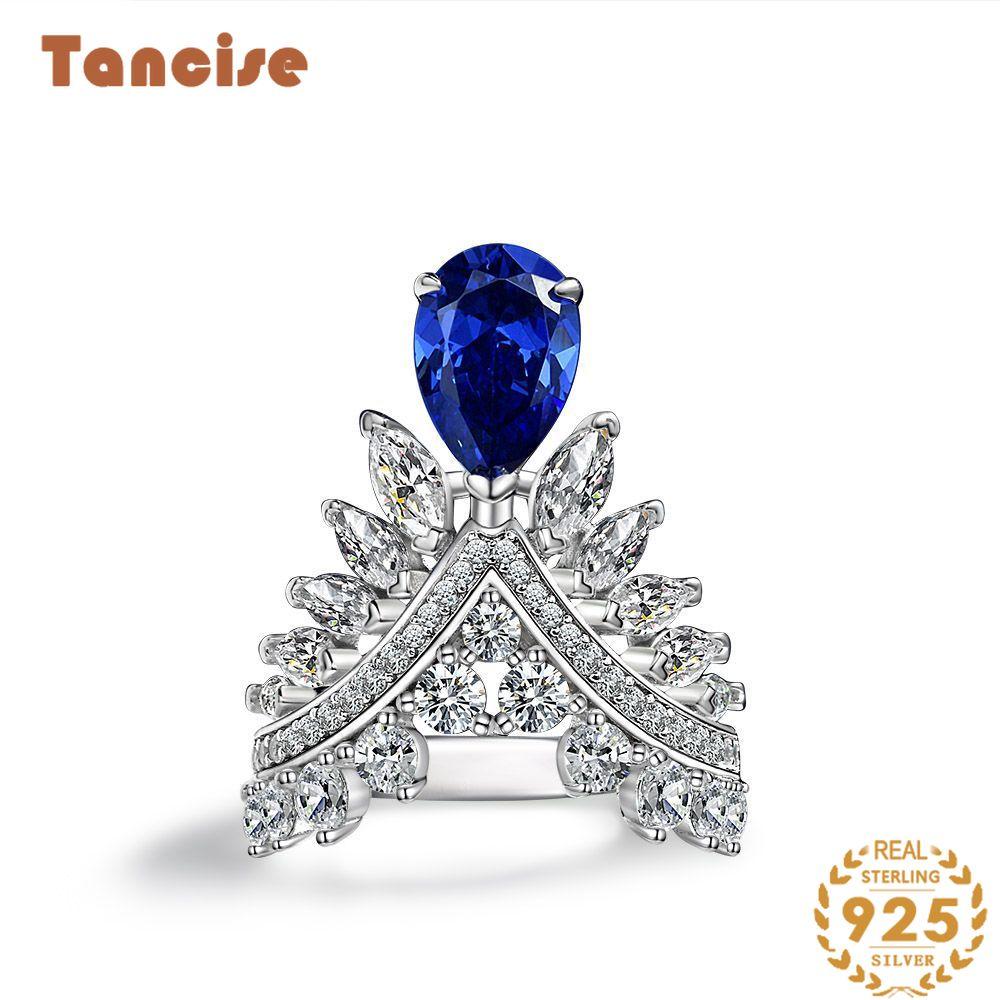 Tancise Jewelry Drops 7*10 Feather Crown Ring Inlaid with S925 Silver Ring.