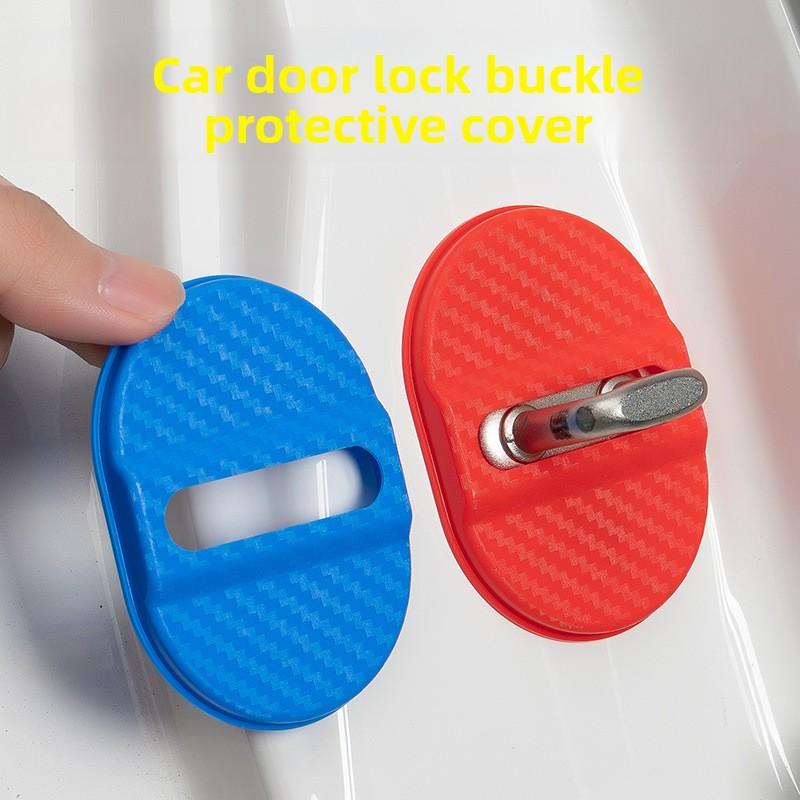 4PCS Car Door Lock Protective Covers Car Door Plastic Door Lock Cover Shock Absorption Noise Reduction Sound Insulation Stickers Sealing Patch Buffer