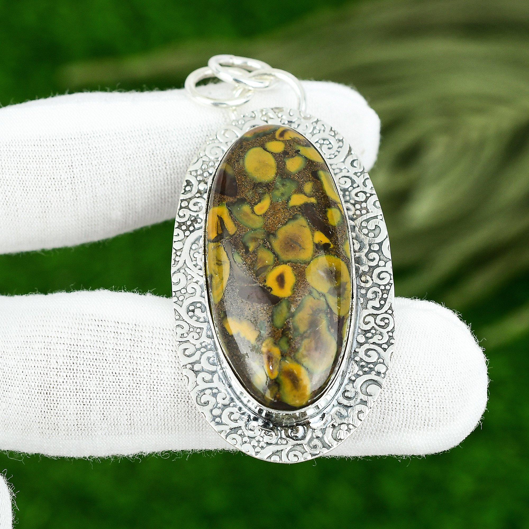 Oval Fruit Jasper Gemstone Elegant Engagement Unique Pendant Jewelry 925 Silver