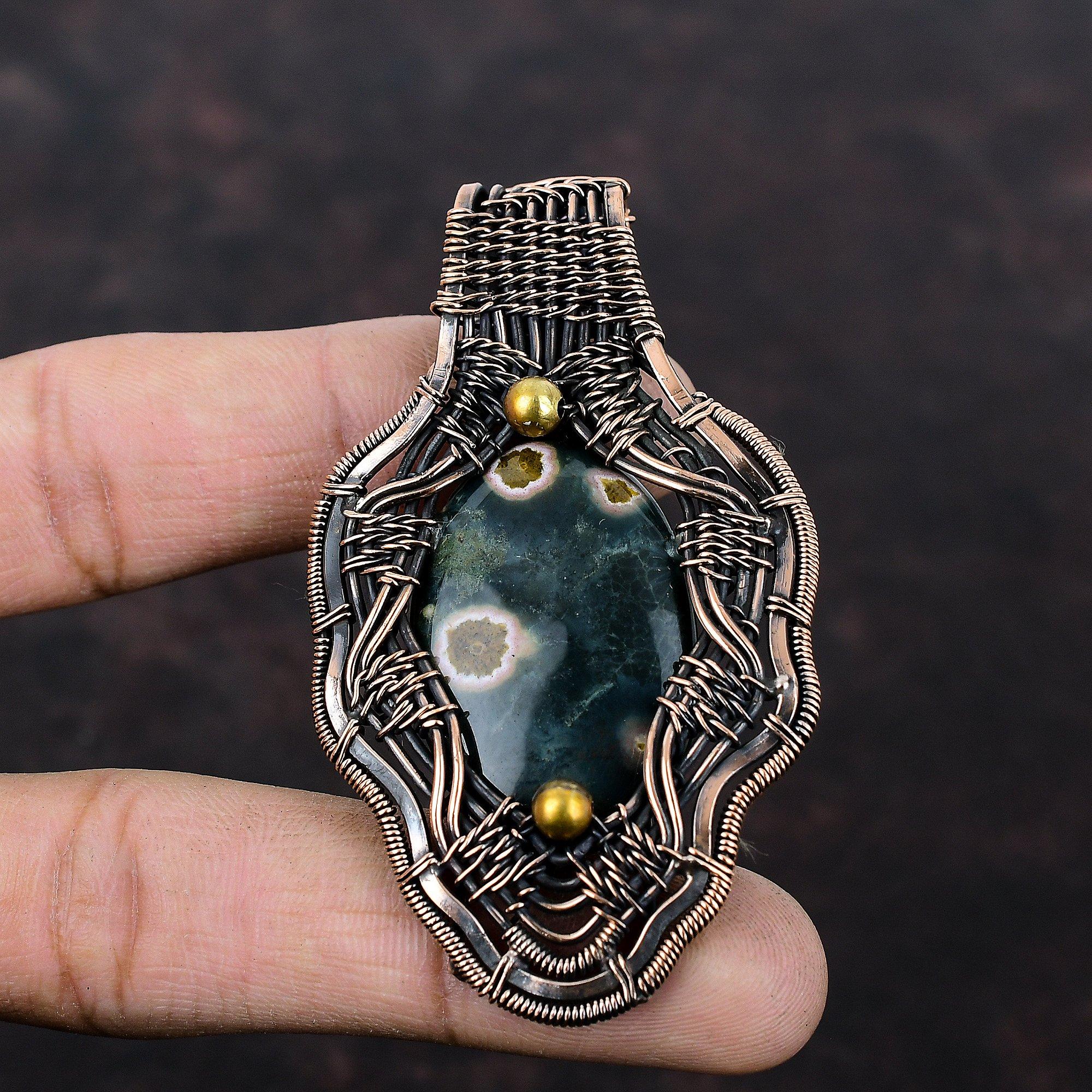 Ocean Jasper Pendant Copper Wire Wrapped Pendant Natural Gemstone Pendant Copper Wire Wrapped Jewelry Handmade Stylish Pendant Gift For Mom
