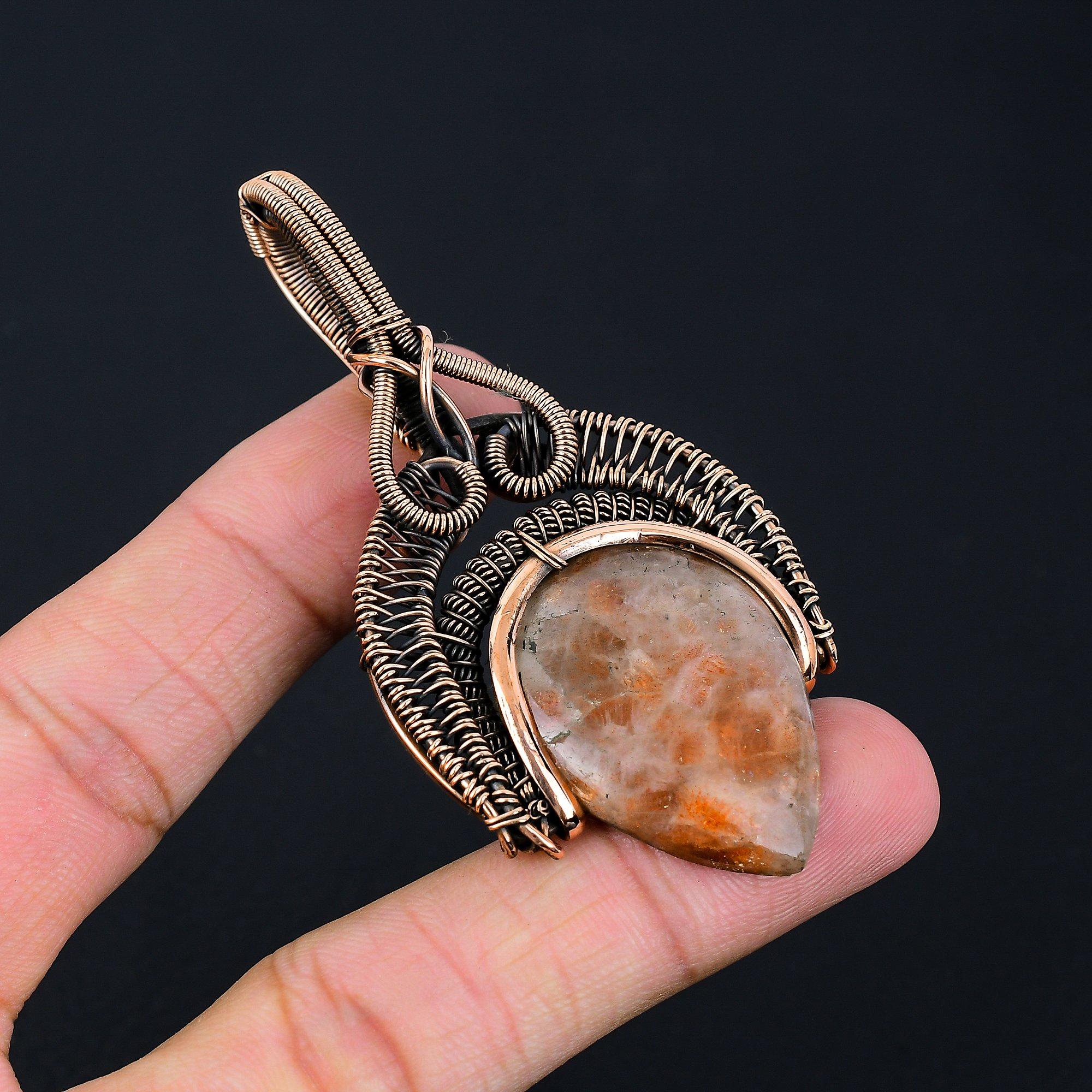 Sunstone Gemstone Handmade Pure Copper Wire Wrapped Pendant Jewelry For Thanksgiving