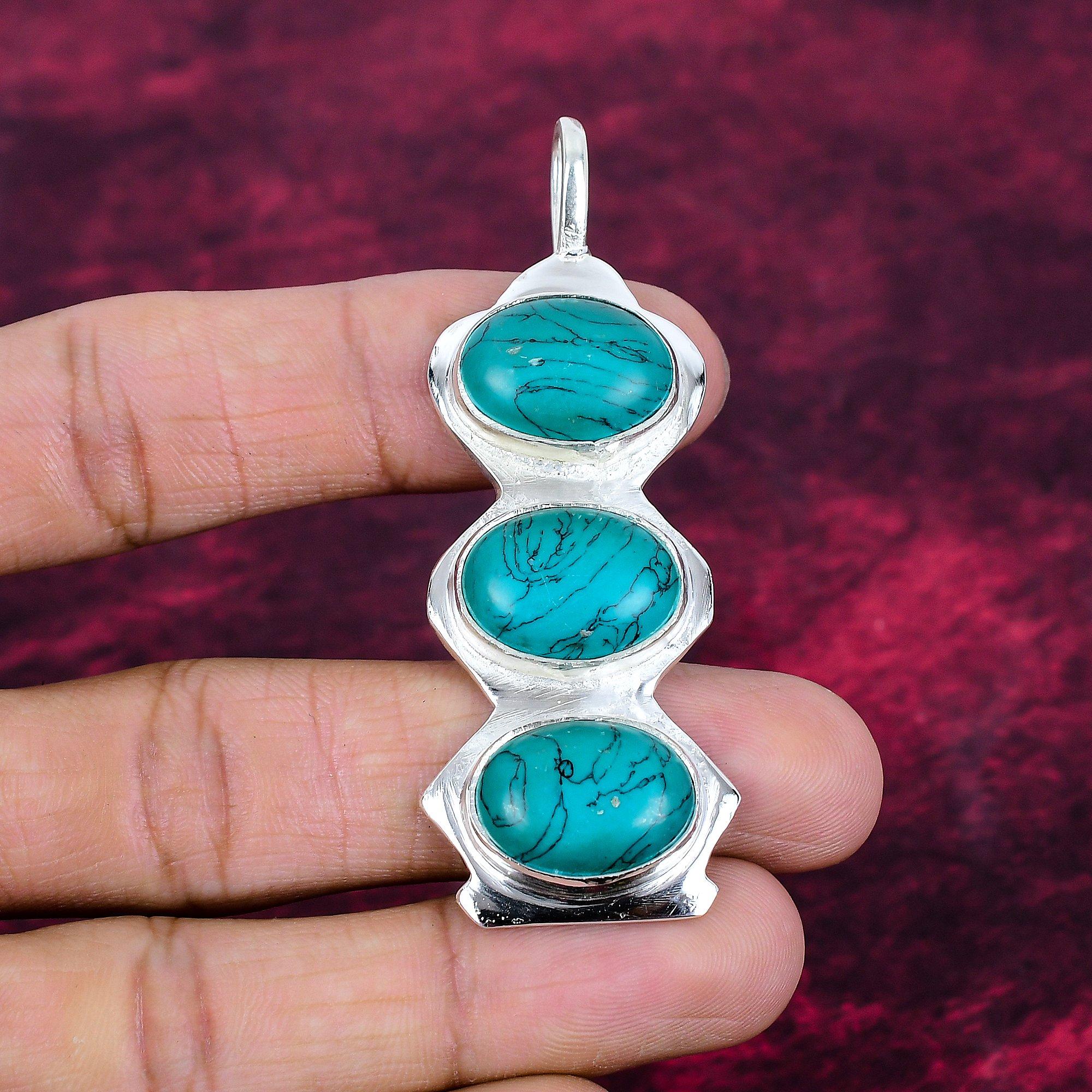 Arizona Turquoise Gemstone Pendant, 925 Solid Sterling Silver Pendant Jewelry, Handmade Antique Jewelry Gift For Mother