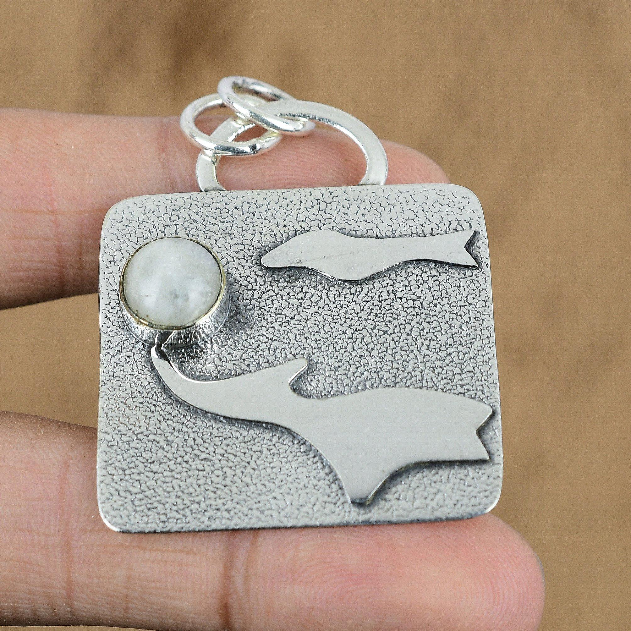 Birthday Gift For Her Natural Rainbow Moonstone Gemstone Pendant 925 Silver