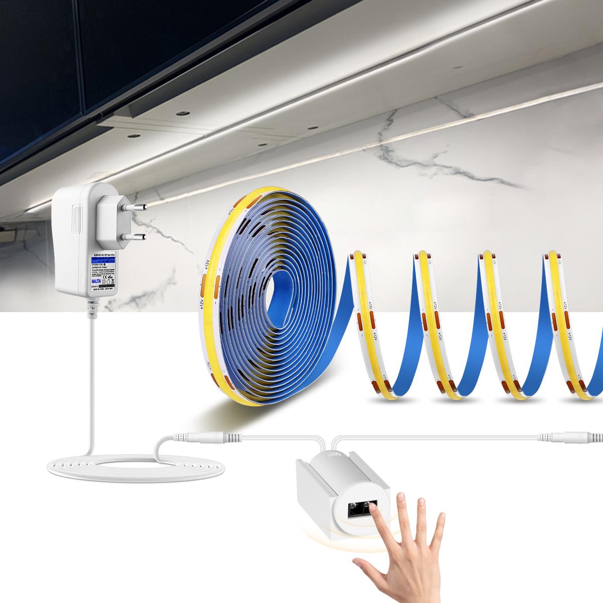 MALITAI CRI 90 Ultr-bright Flexible COB LED Strip 12V Hand Sweep Sensor Switch LED Light Tape Wall Mirror Backlight Decor Lamp With EU Plug