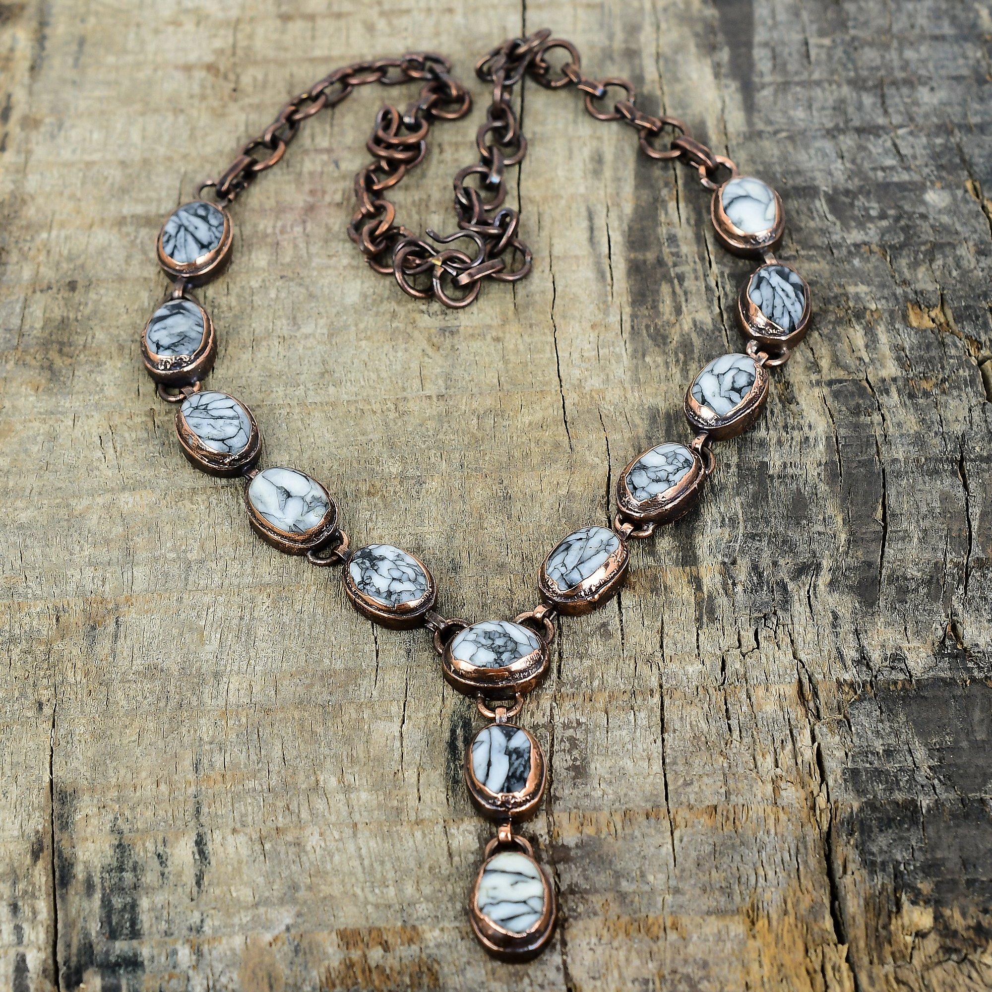 Pinolith Jasper Necklace Electroformed Copper Adjustable Chain Necklace Handmade Real Gemstone Necklace Electroformed Jewelry Gifts for Mom