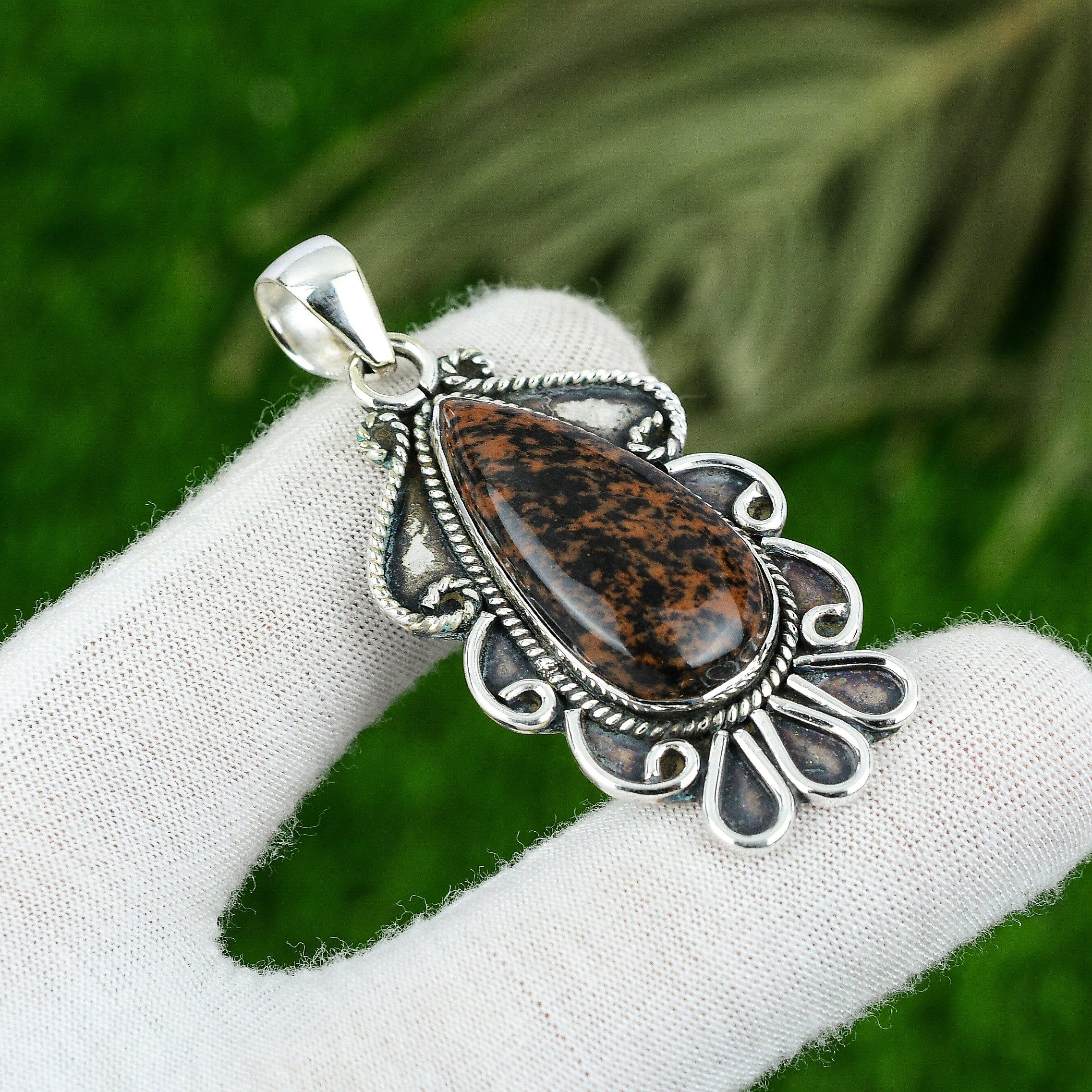 Reaförsäljning Vänskapsdagen Mahogny Obsidian Ädelsten Fru Hänge 925 Sterlingsilver