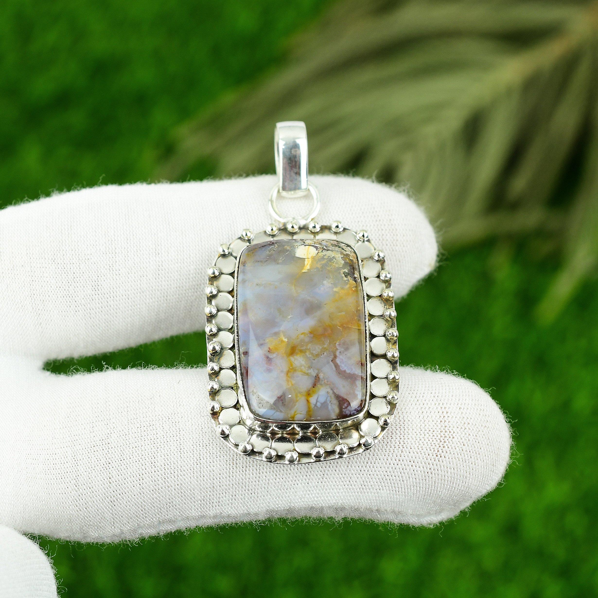 Geburtstagsgeschenk für sie Natürlicher Regenbogenjaspis Edelstein Anhänger 925 Silber