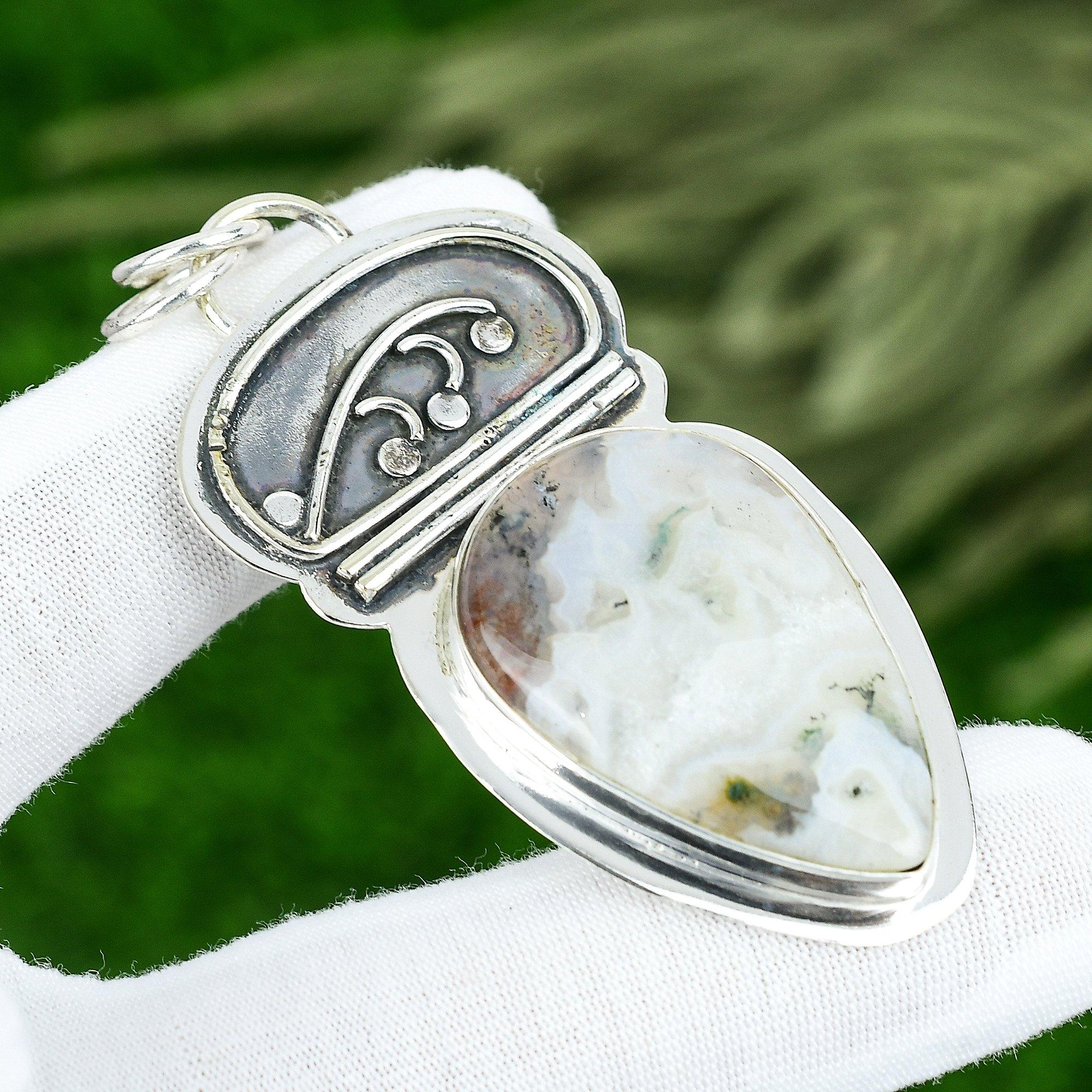 Friendship Day Sale Solar Moss Opal Gemstone 925 Sterling Silver Wedding Pendant
