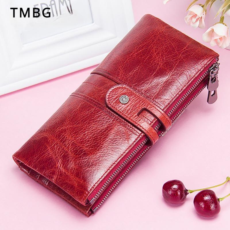 Luxury Full-grain Leather Female Long Wallets Vintage Genuine Leather Lady Zipper Hasp Coin Purse Card Holder Clutch Money Bag for Women's Day Present