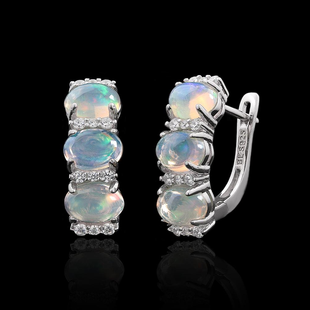 Classic Design 925 Sterling Silver October Birthstone Natural Opal Earring Fine Jewelry for Mom's Festive and Birthdays Gift