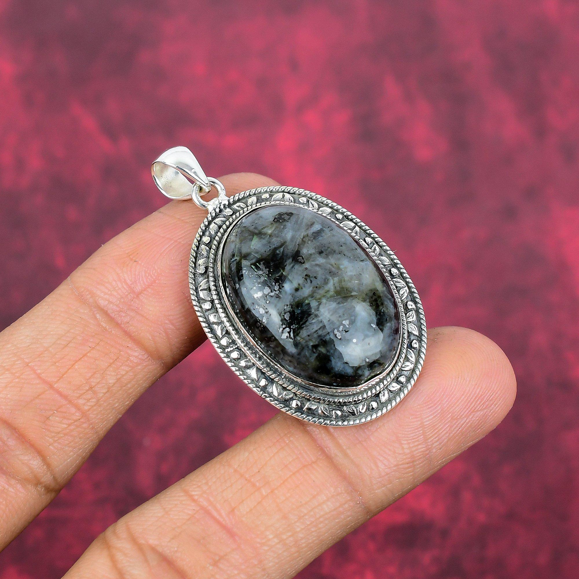 Pingente de Larvikita, Pingente de Prata Esterlina 925 Joias com Pedras Preciosas, Pingente Feito à Mão Joias Incríveis, Presente para Ela
