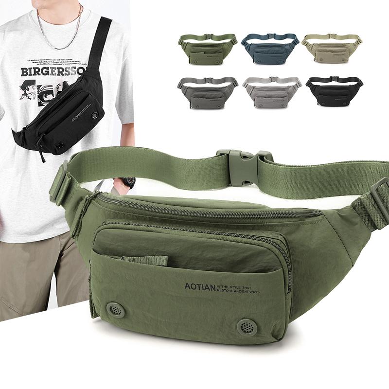 Sac banane homme multi-compartiments Sac de poitrine léger Sac bandoulière couleur unie