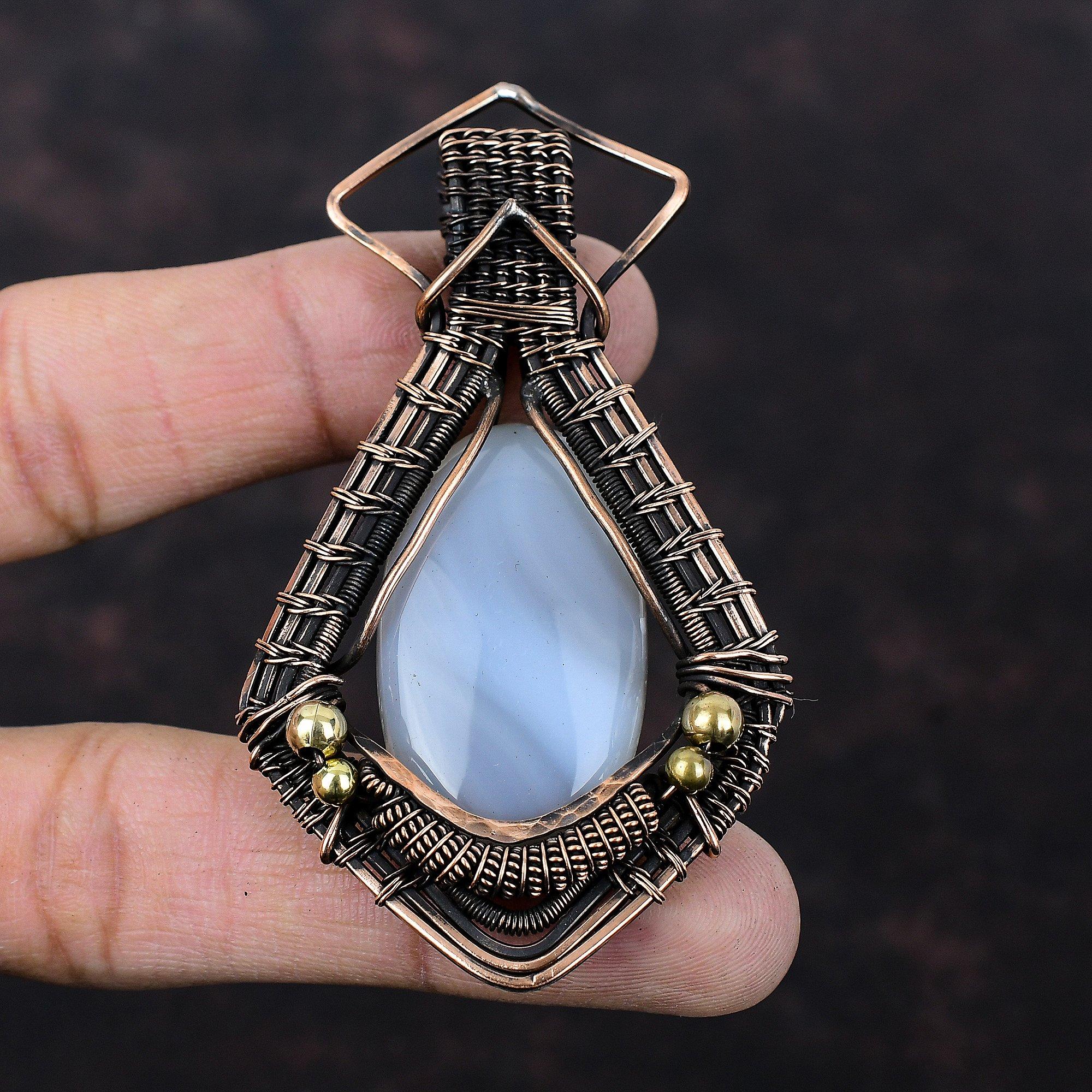 Agate Pendant Copper Wire Wrapped Pendant Dainty Gemstone Pendant Handmade Jewelry Designer Pendant Copper Wire Wrapped Jewelry Gift For Him