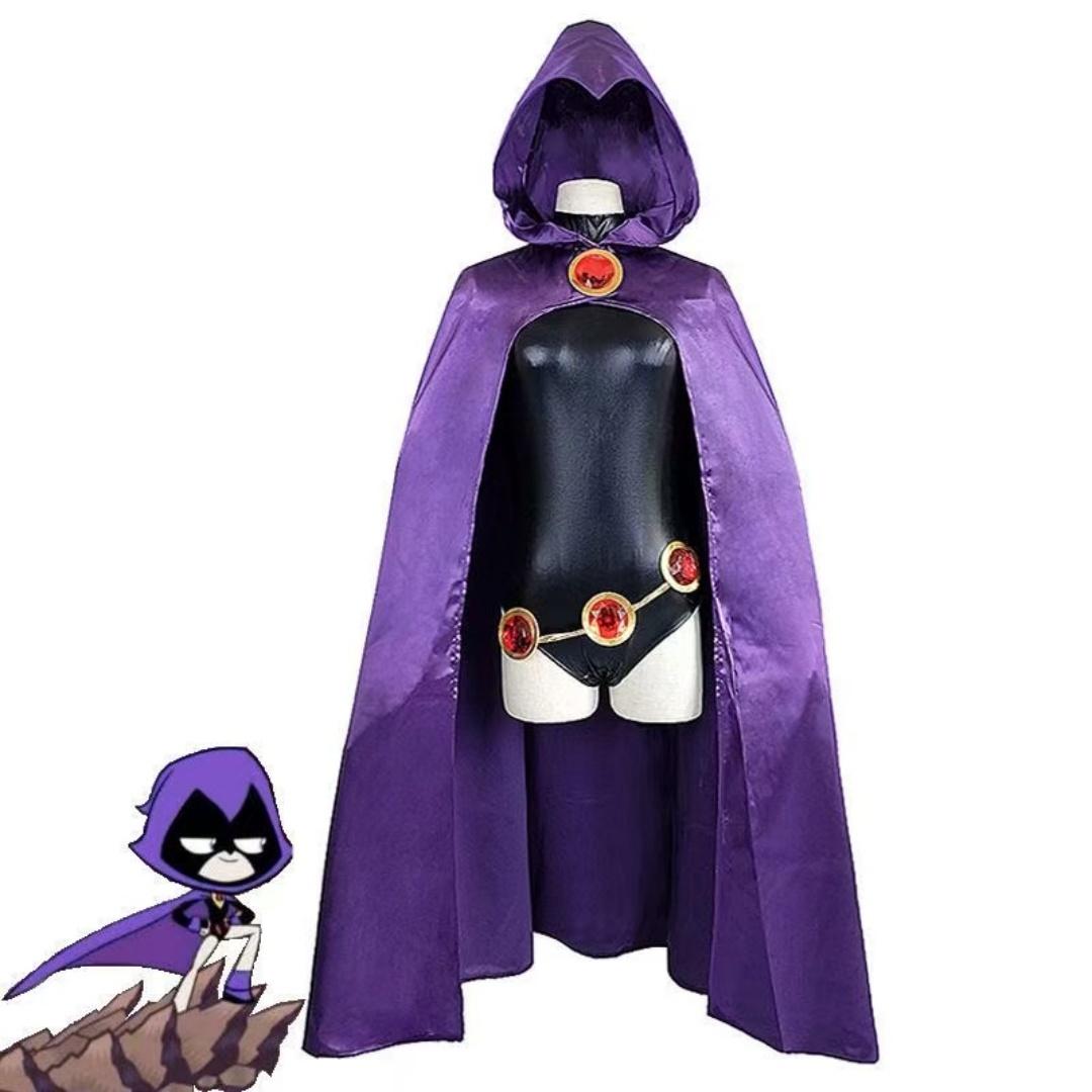 Teen Titans Raven Cosplay Costume, Woman's Costume, Magic Girl Fighting Body, Set Complete with Purple Hooded Cape