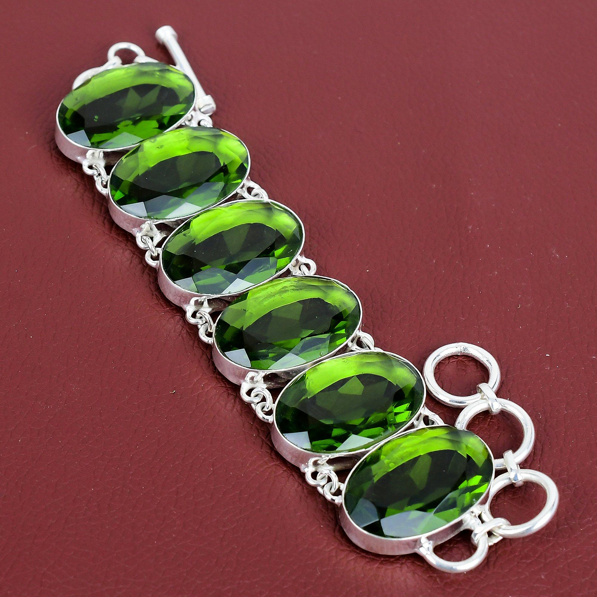 Faceted Peridot Bracelet Handmade Gemstone Bracelet Unique Jewelry 925 Sterling Silver Bracelet Adjustable Chain Bracelet Anniversary Gifts