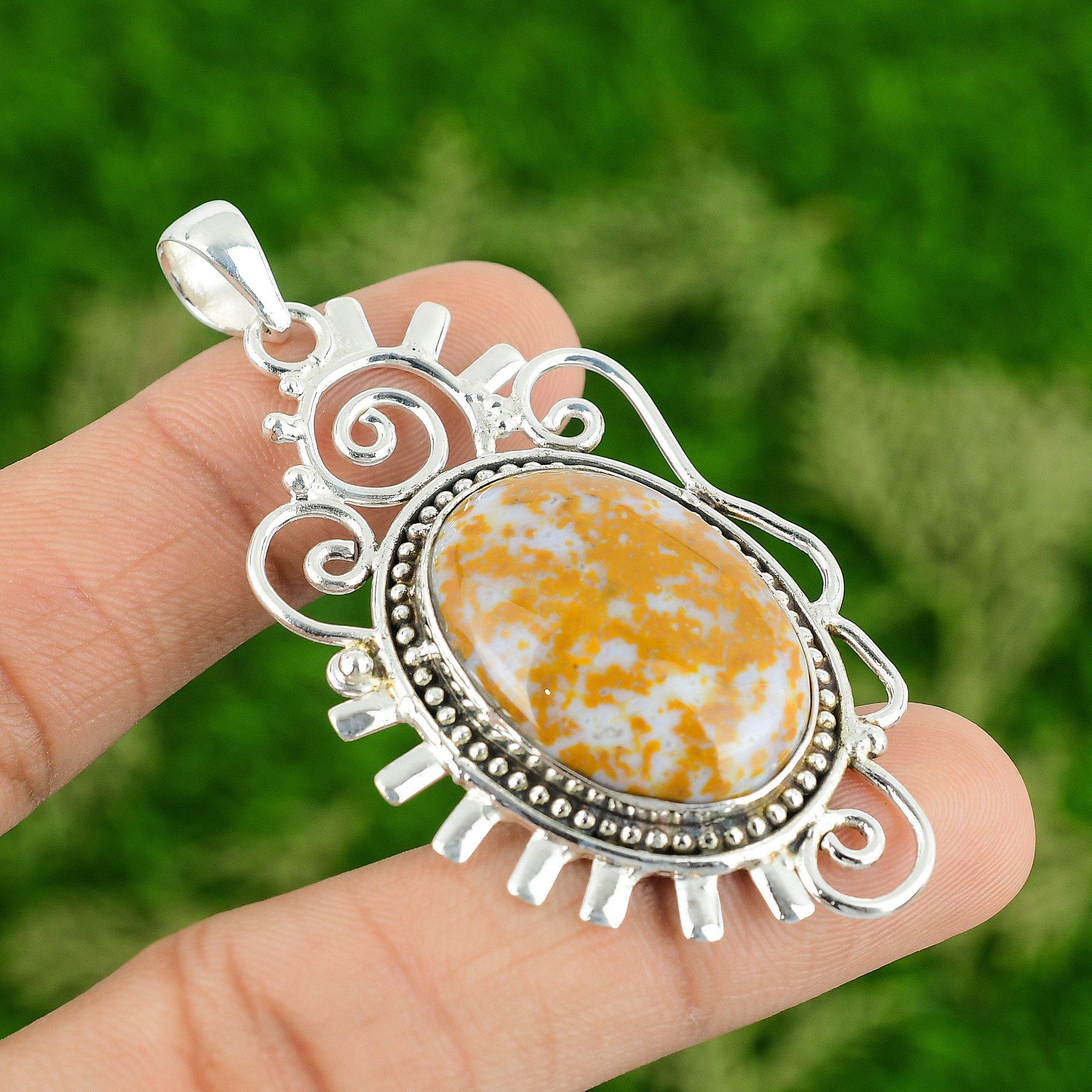 Polka Dot Agate Pendant 925 Sterling Silver Pendant Natural Gemstone Pendant Handmade Jewelry Gifts For Mom