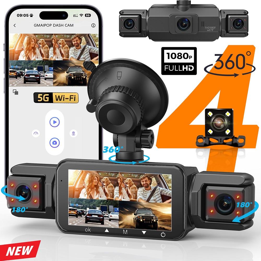 Cámara de salpicadero para coches 4 canales Caja negra WiFi Cámara de conducción FHD 1080P Visión nocturna Grabación en bucle Accesorios para coche