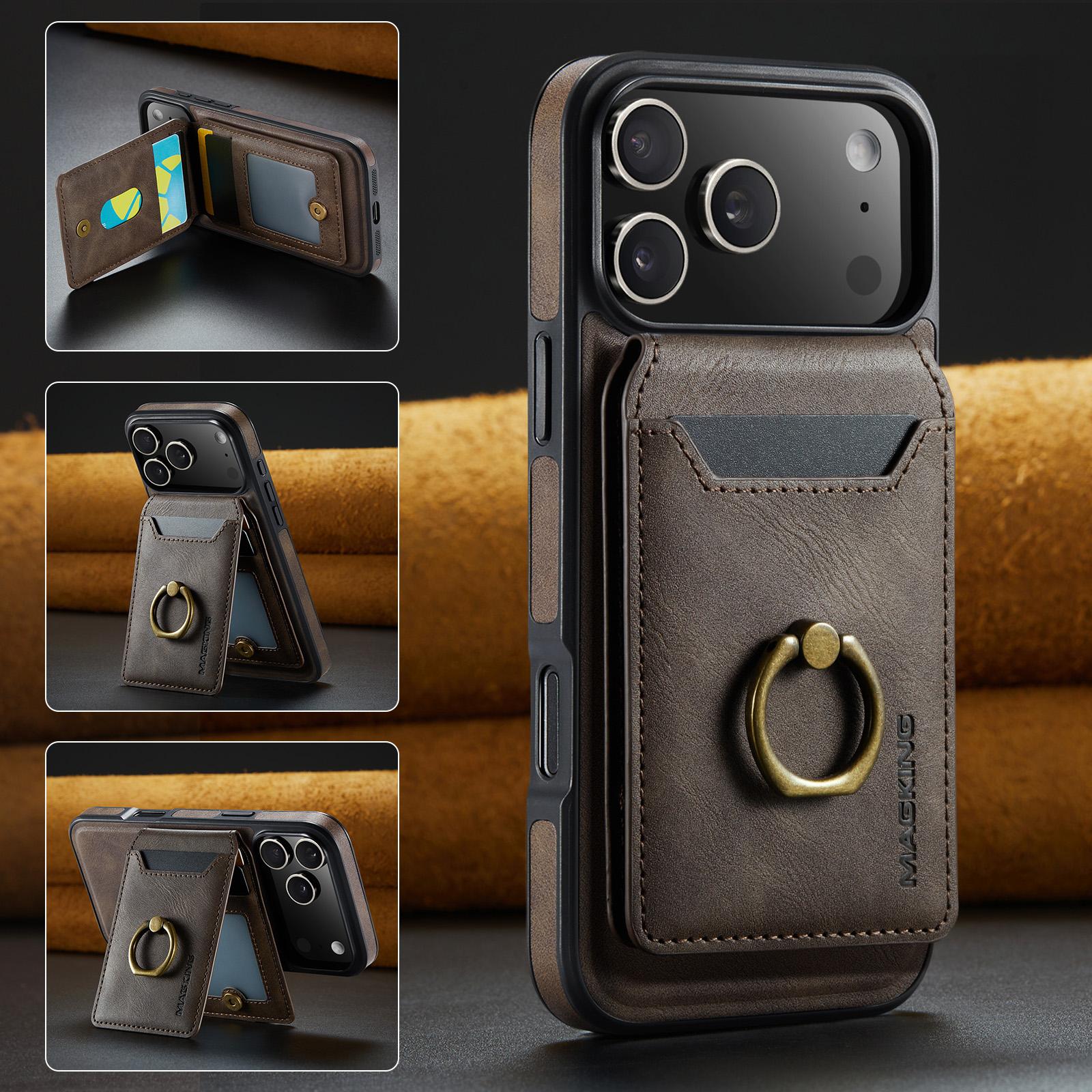 Ring Detachable Magnetic Leather Phone Wallet Case Stand For Magsafe iPhone 17 16 15 14 Plus 13 12 Pro Max Samsung S26 S25 S24 FE ID Card Holder Cover