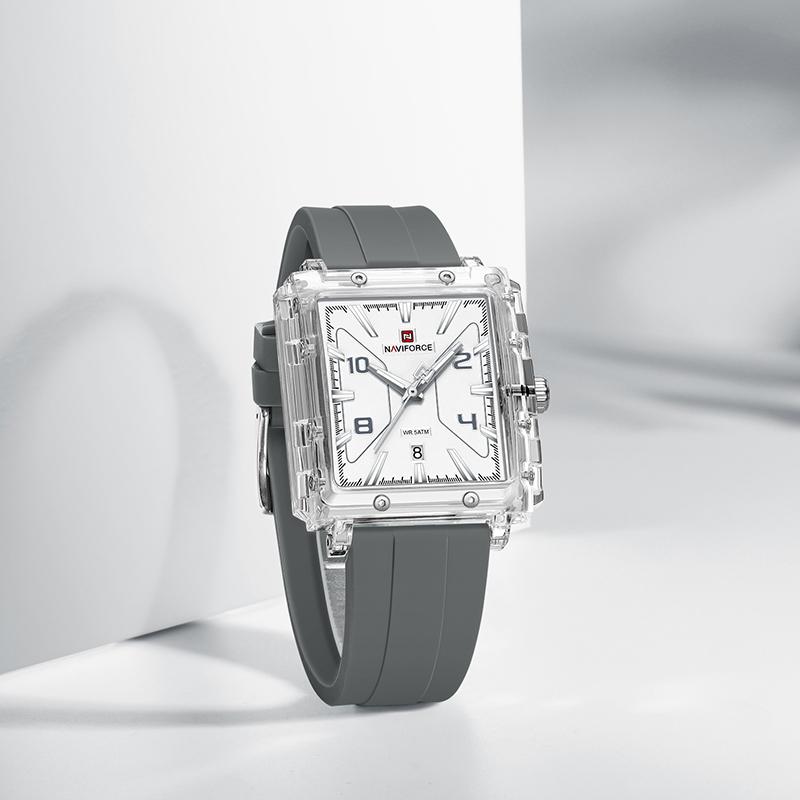 Naviforce Original Men Watch Lightweight Plastic Case Silicone Strap 50m Waterproof Luminous Pointer Square Men Fashion Casual Watch NF6112